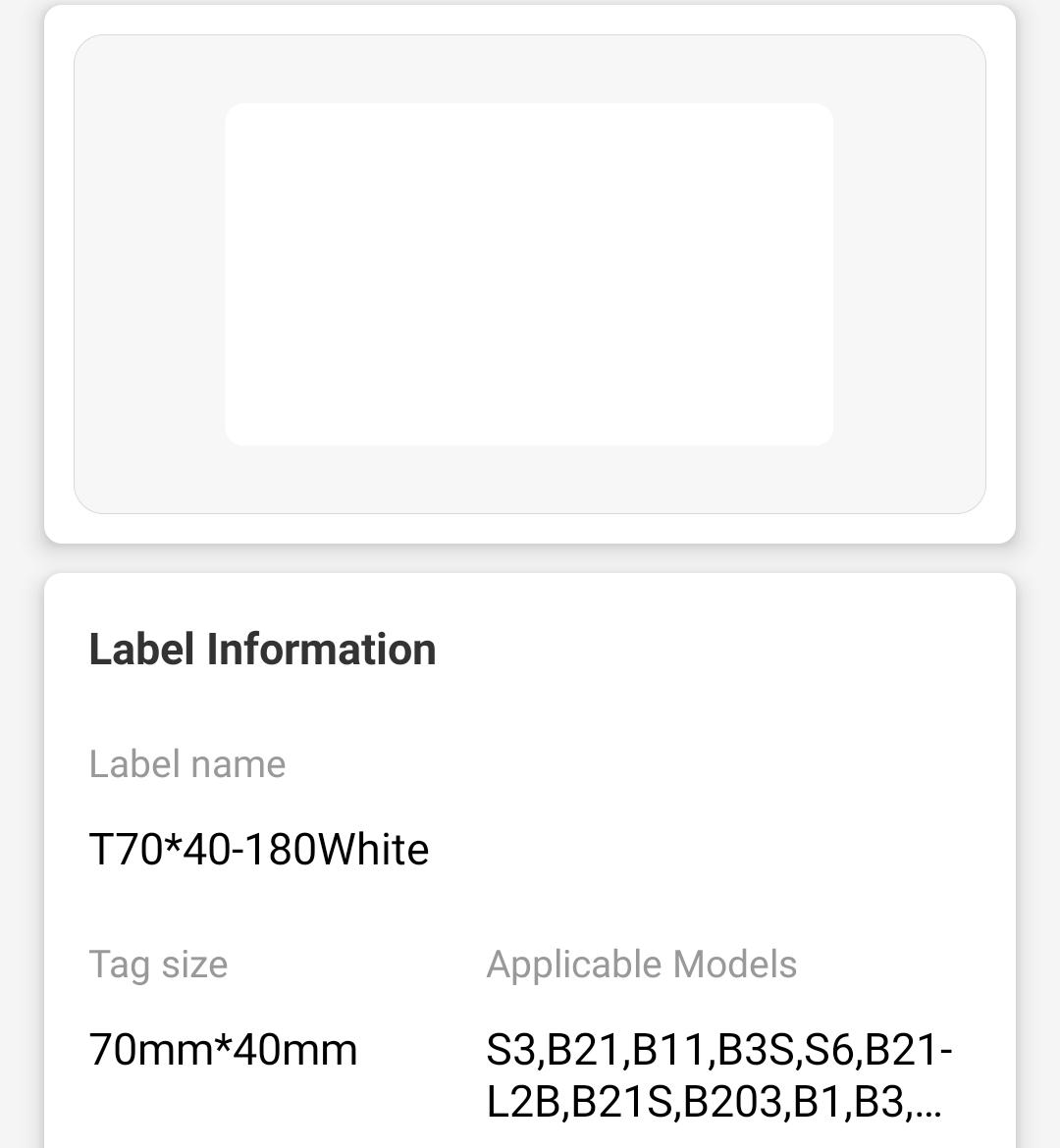 NB508 - NIIMBOT - B3S ONLY - 70X40MM - 180 WHITE THERMAL LABELS