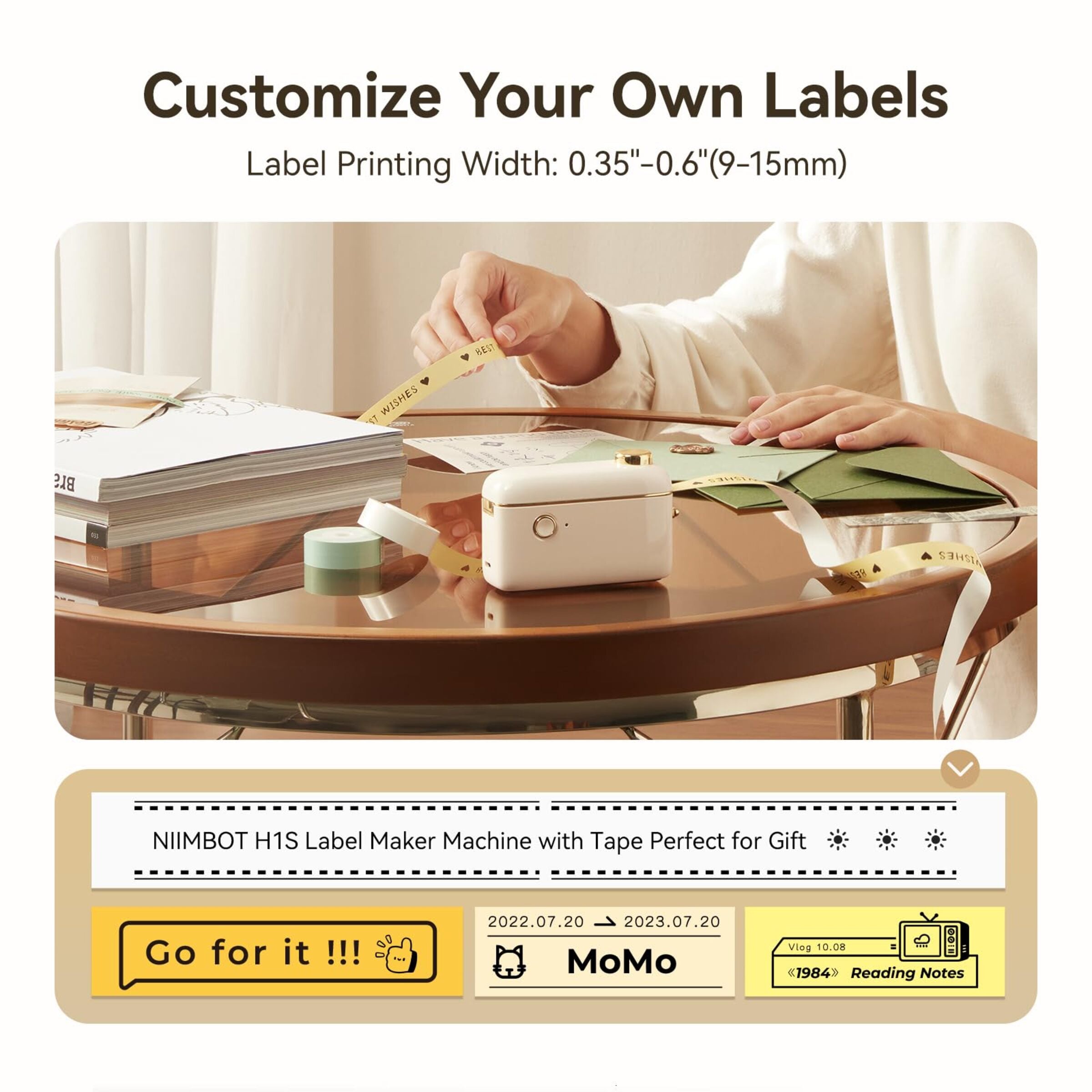 NB526 - NIIMBOT H1S - BLUETOOTH CONTINUOUS LABEL PRINTER INCL FREE LABEL - CREAM WHITE