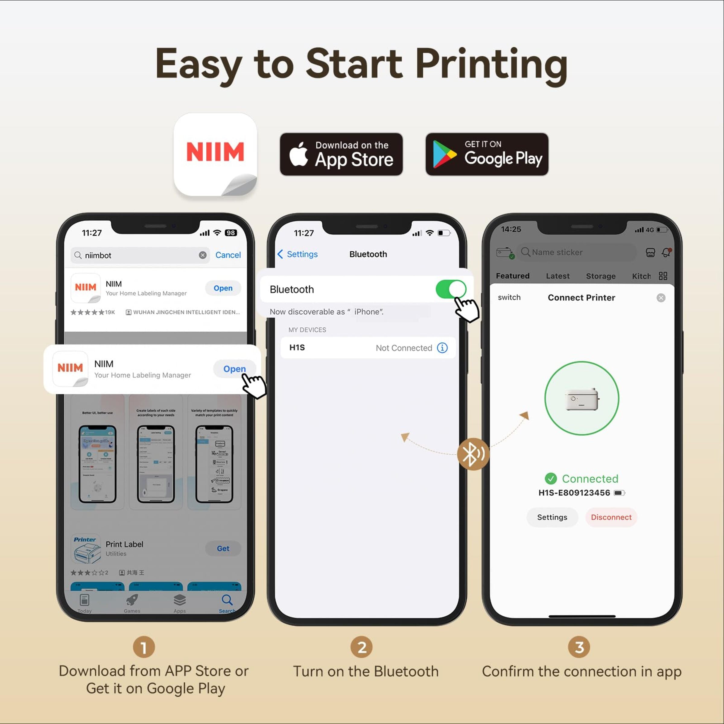 NB526 - NIIMBOT H1S - BLUETOOTH CONTINUOUS LABEL PRINTER INCL FREE LABEL - CREAM WHITE
