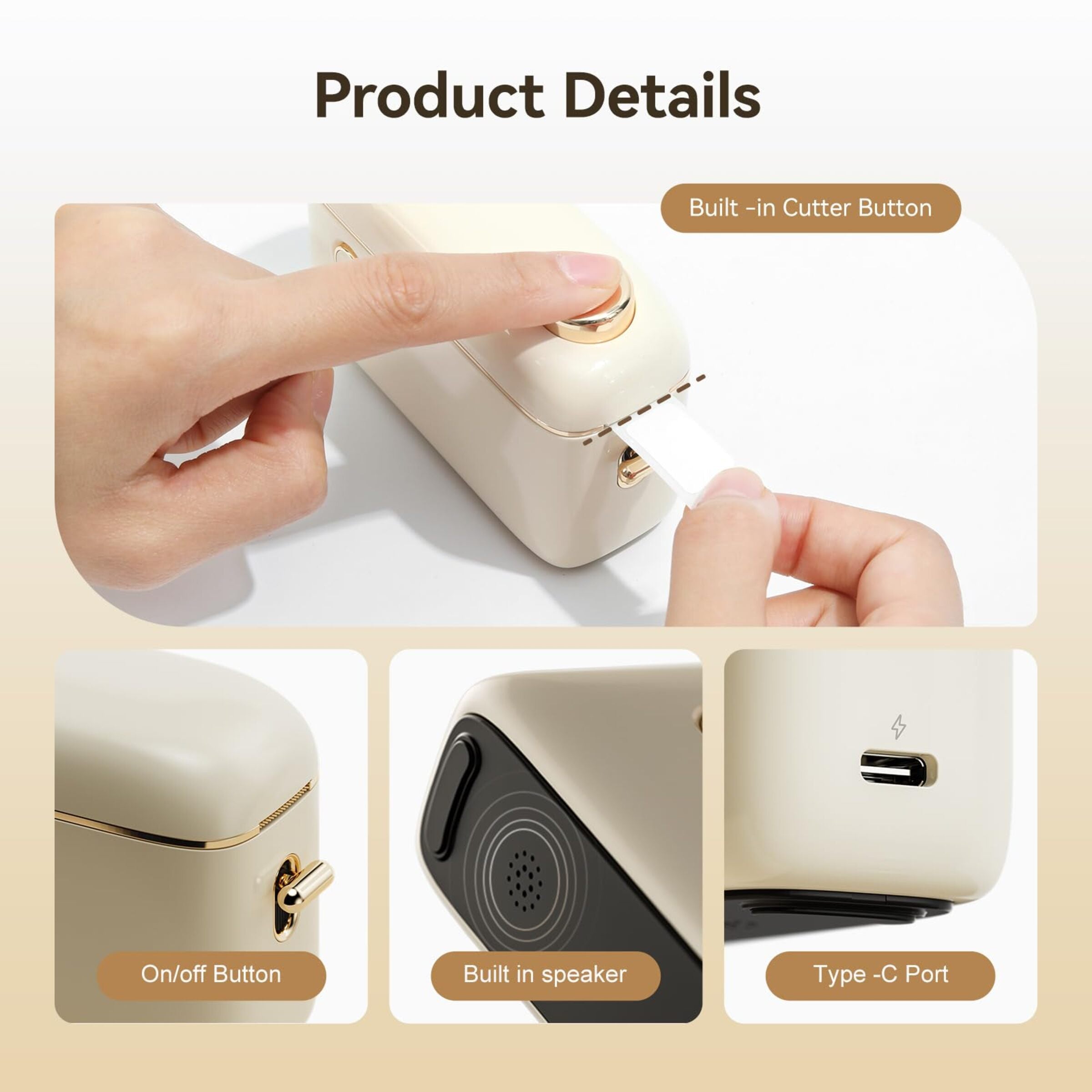 NB526 - NIIMBOT H1S - BLUETOOTH CONTINUOUS LABEL PRINTER INCL FREE LABEL - CREAM WHITE