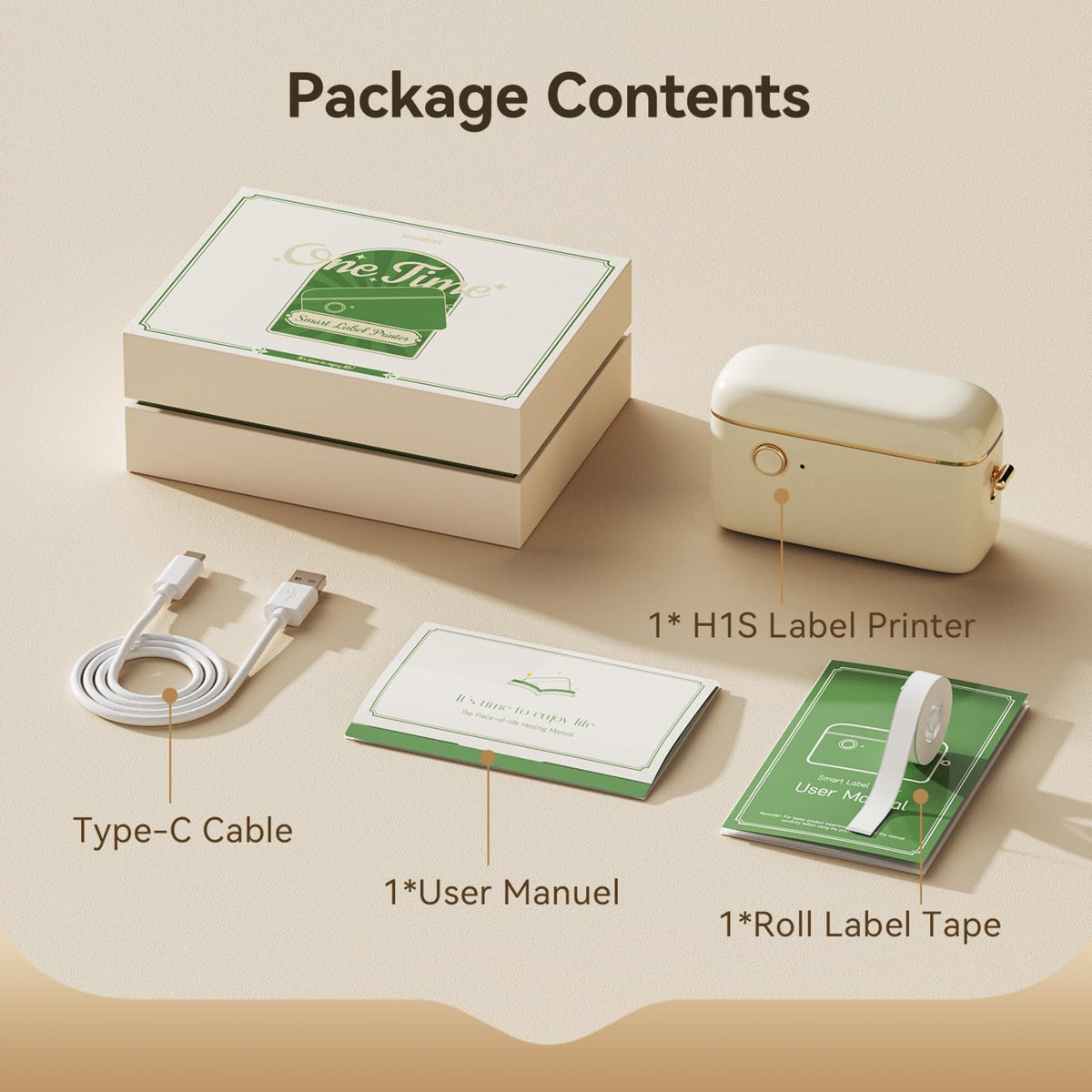 NB526 - NIIMBOT H1S - BLUETOOTH CONTINUOUS LABEL PRINTER INCL FREE LABEL - CREAM WHITE