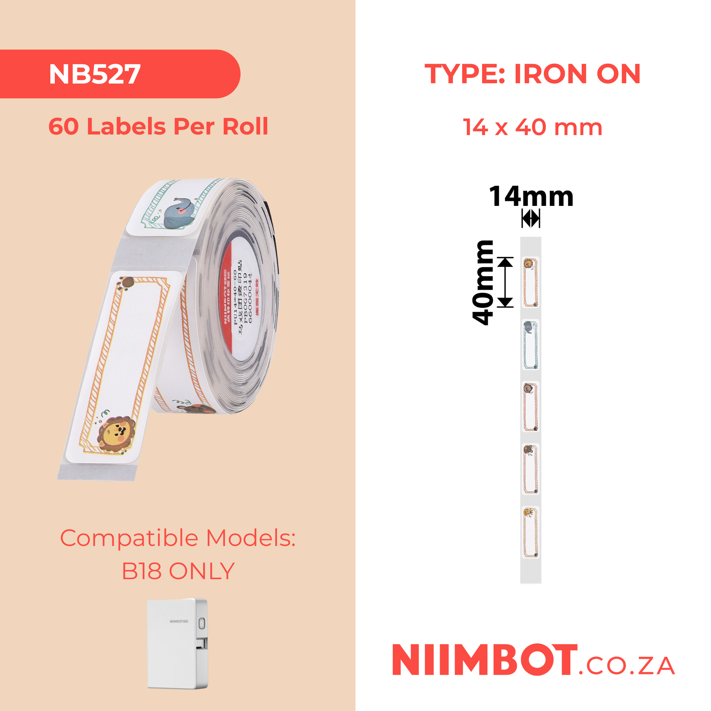 NB527 - NIIMBOT - B18 / N1 - PU14X40mm - 60 LABELS PER ROLL - IRON ON LABEL - COLOUR - CIRCUS DESIGN
