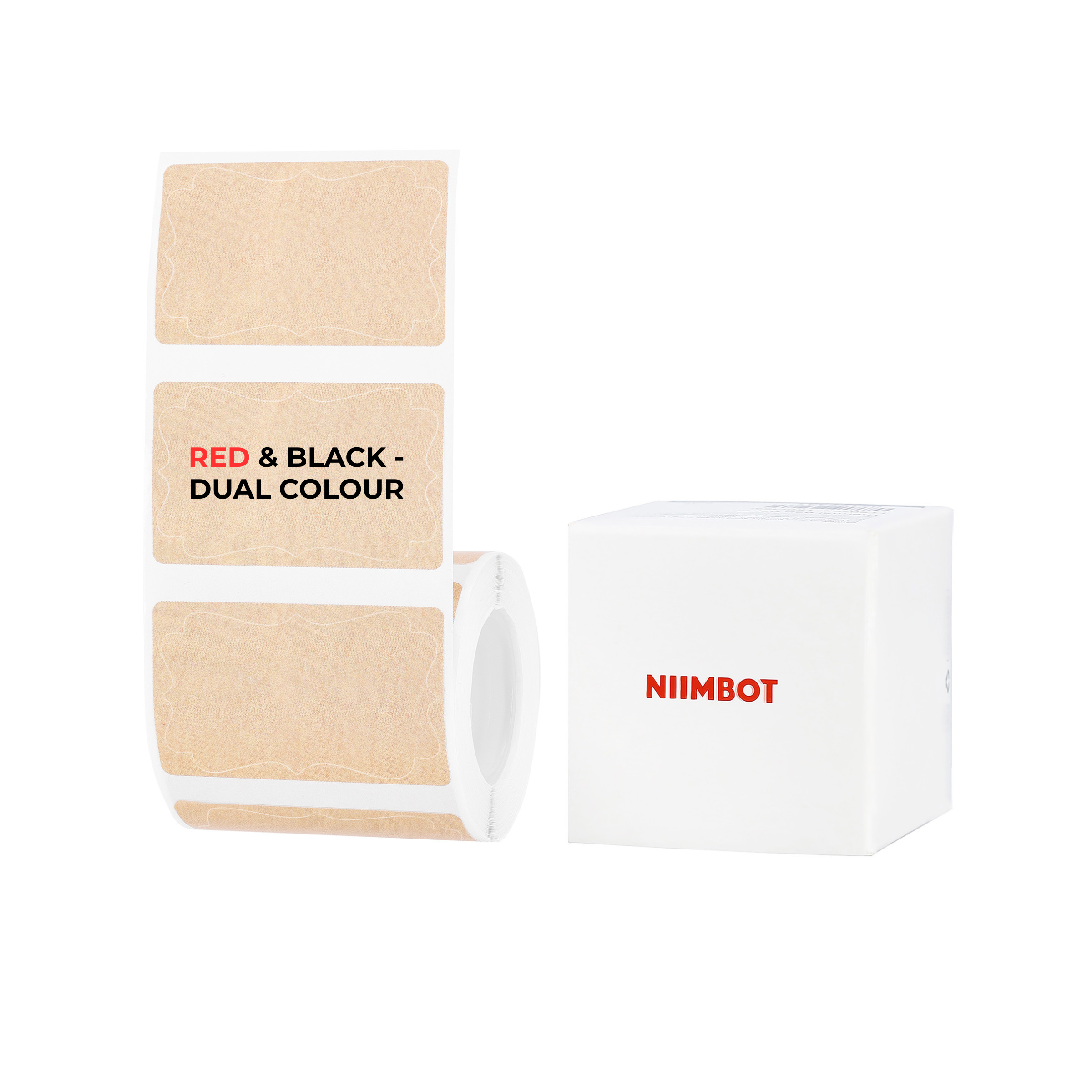 NB632 - Niimbot - B1-Pro / B2-Pro / B21-Pro Only - 50x30mm - 230 Kraft Red & Black Text Dual Colour Vintage Frame Labels