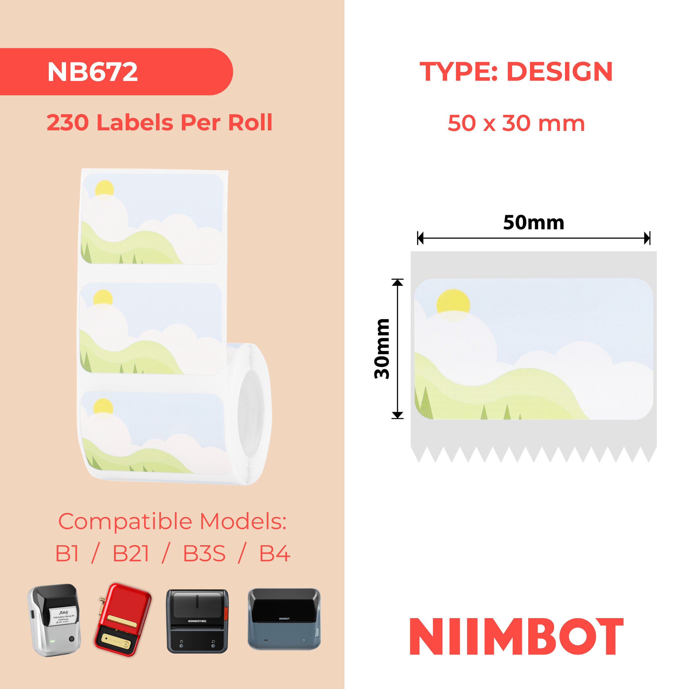 NB672 - Niimbot - B1 / B21 / B31 / B3S / B4 - 50x30mm - 230 Spring Scene Labels