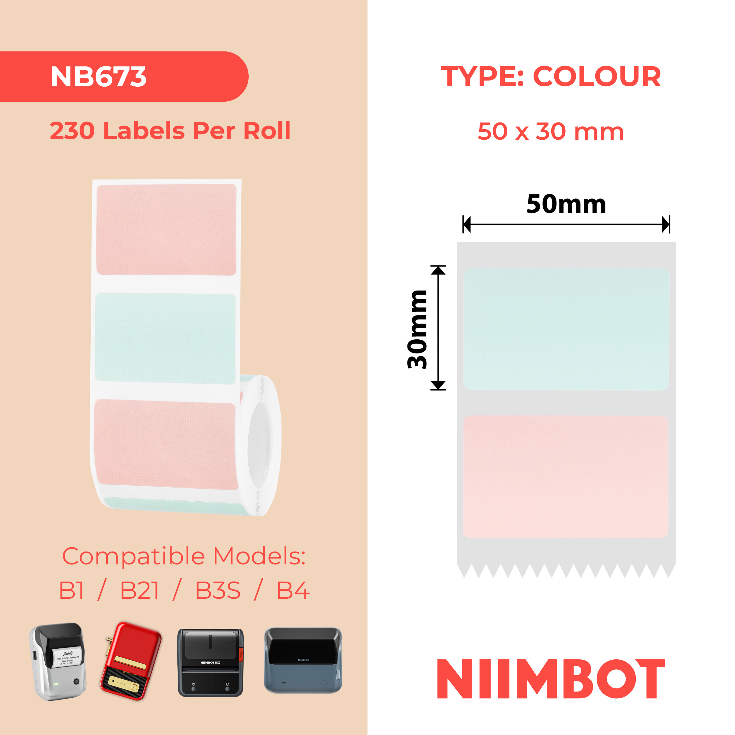 NB673 - Niimbot - B1 / B21 / B31 / B3S / B4 - 50x30mm - 230 Flower Shadow Labels
