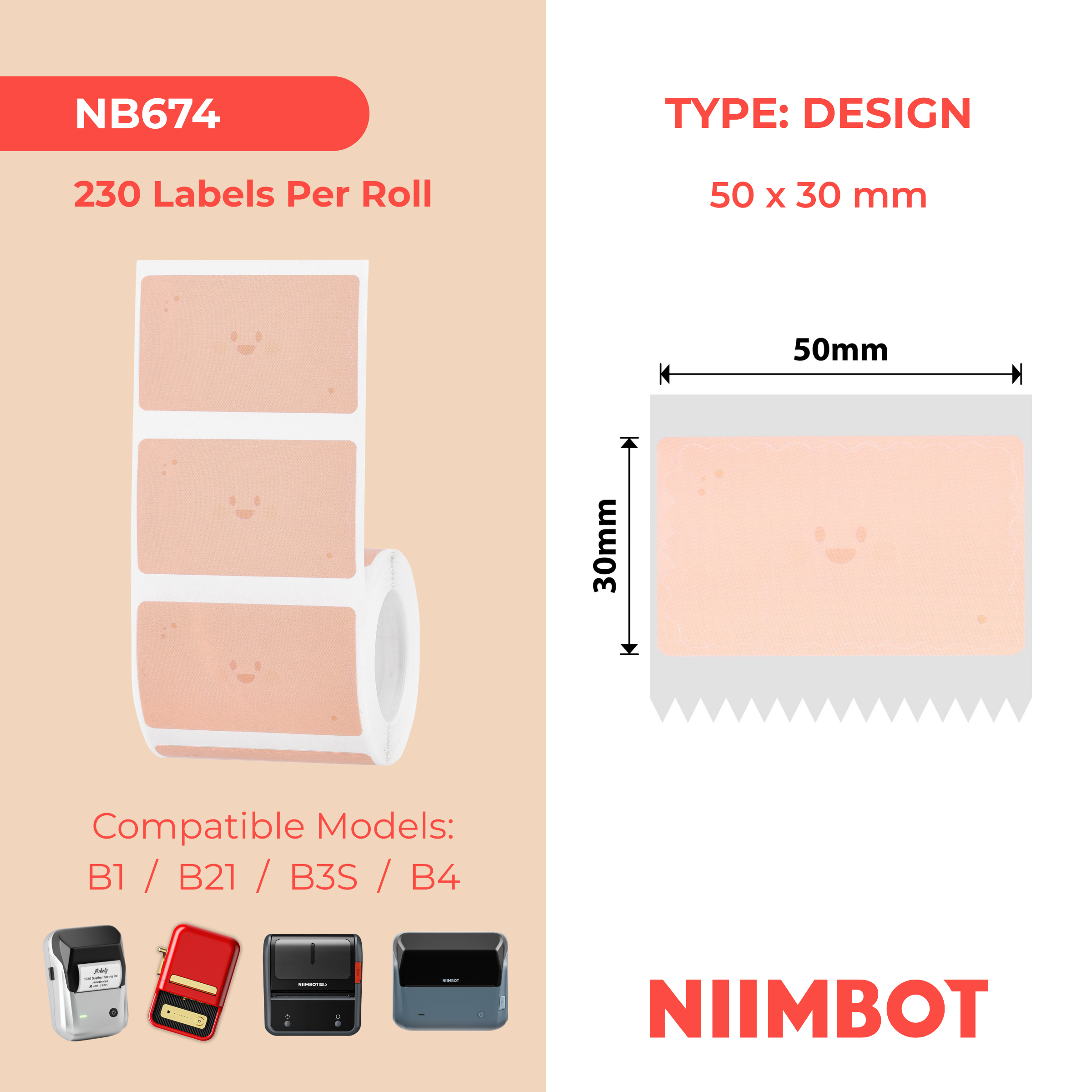 NB674 - Niimbot - B1 / B21 / B31 / B3S / B4 - 50x30mm - 230 Small Cookies Labels
