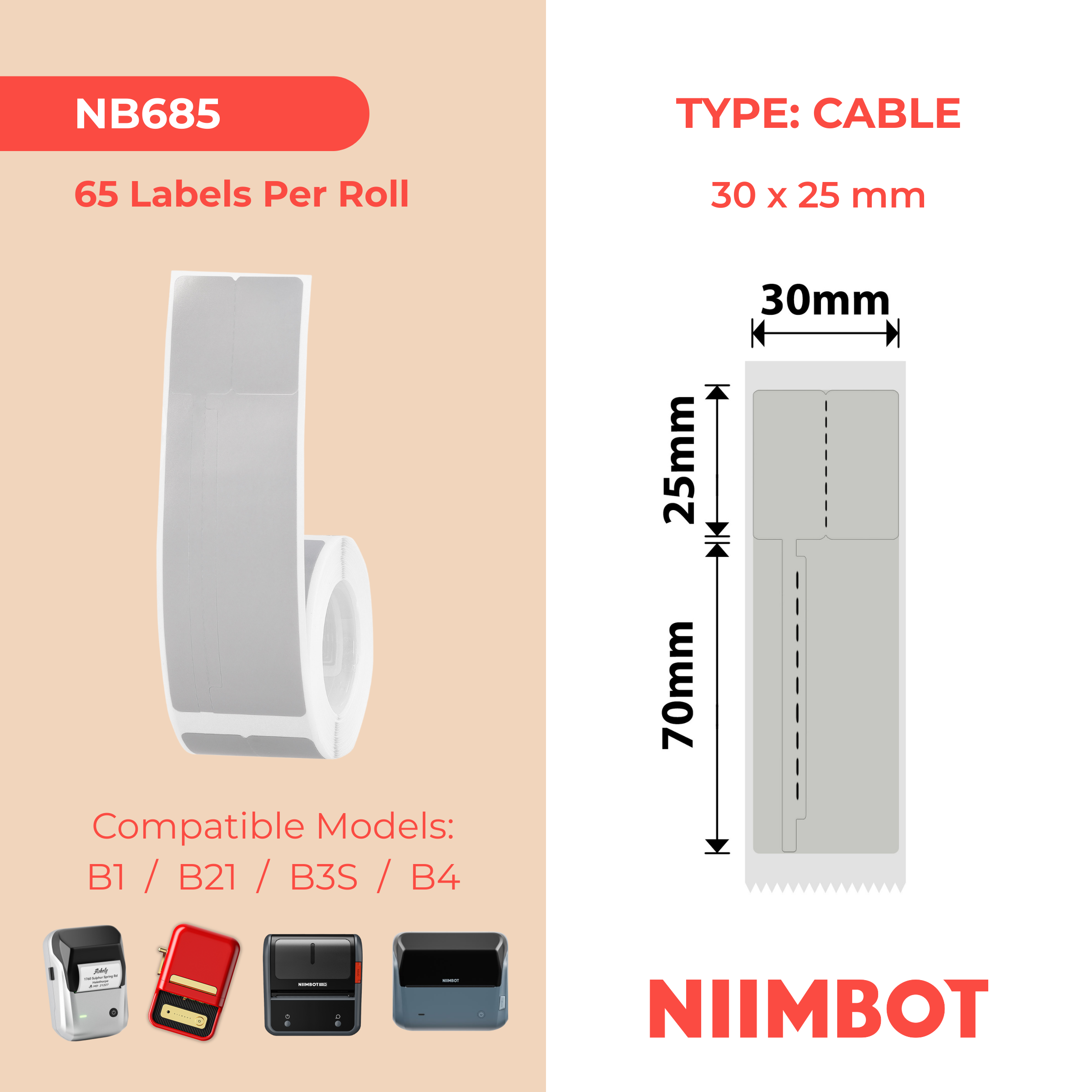 NB685 - Niimbot - B1 / B21 / B31 / B3S / B4 - 30x95mm - 65 Grey Jewellery Void Labels