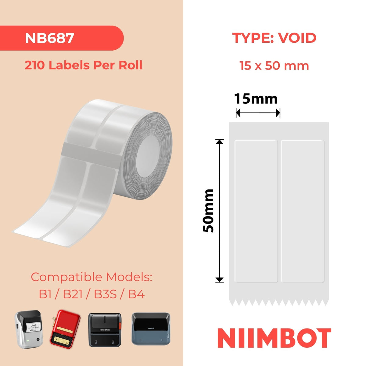 NIIMBOT - B Range - 15x50mm/2L - Transparent Anti-Counterfeiting - 210 Labels