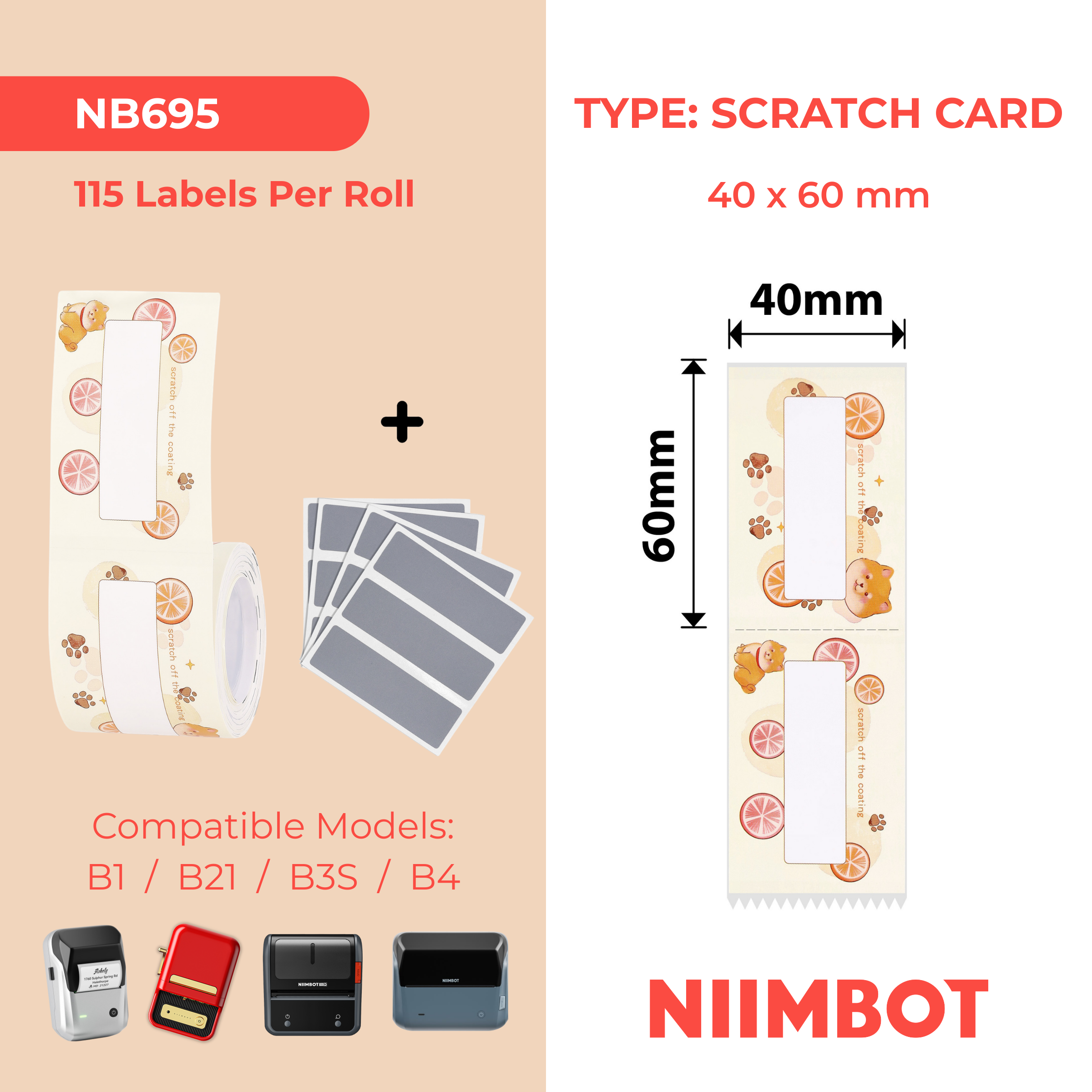NB695 - Niimbot - B1 / B21 / B31 / B3S / B4 - 40x60mm - 115 Lemon Yelly Scratch Cards Labels