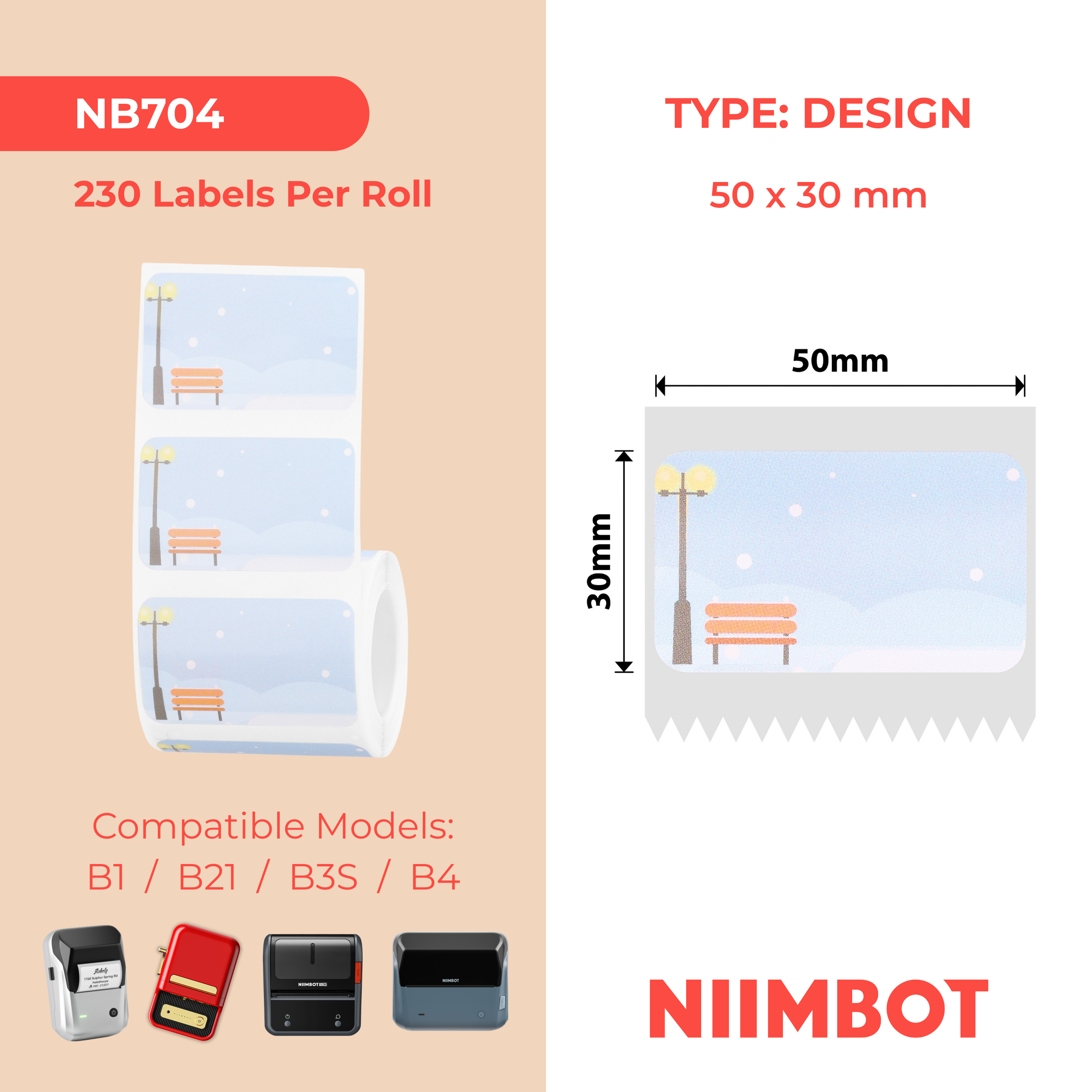 NB704 - Niimbot - B1 / B21 / B31 / B3S / B4 - 50x30mm - 230 Winter Scene Labels
