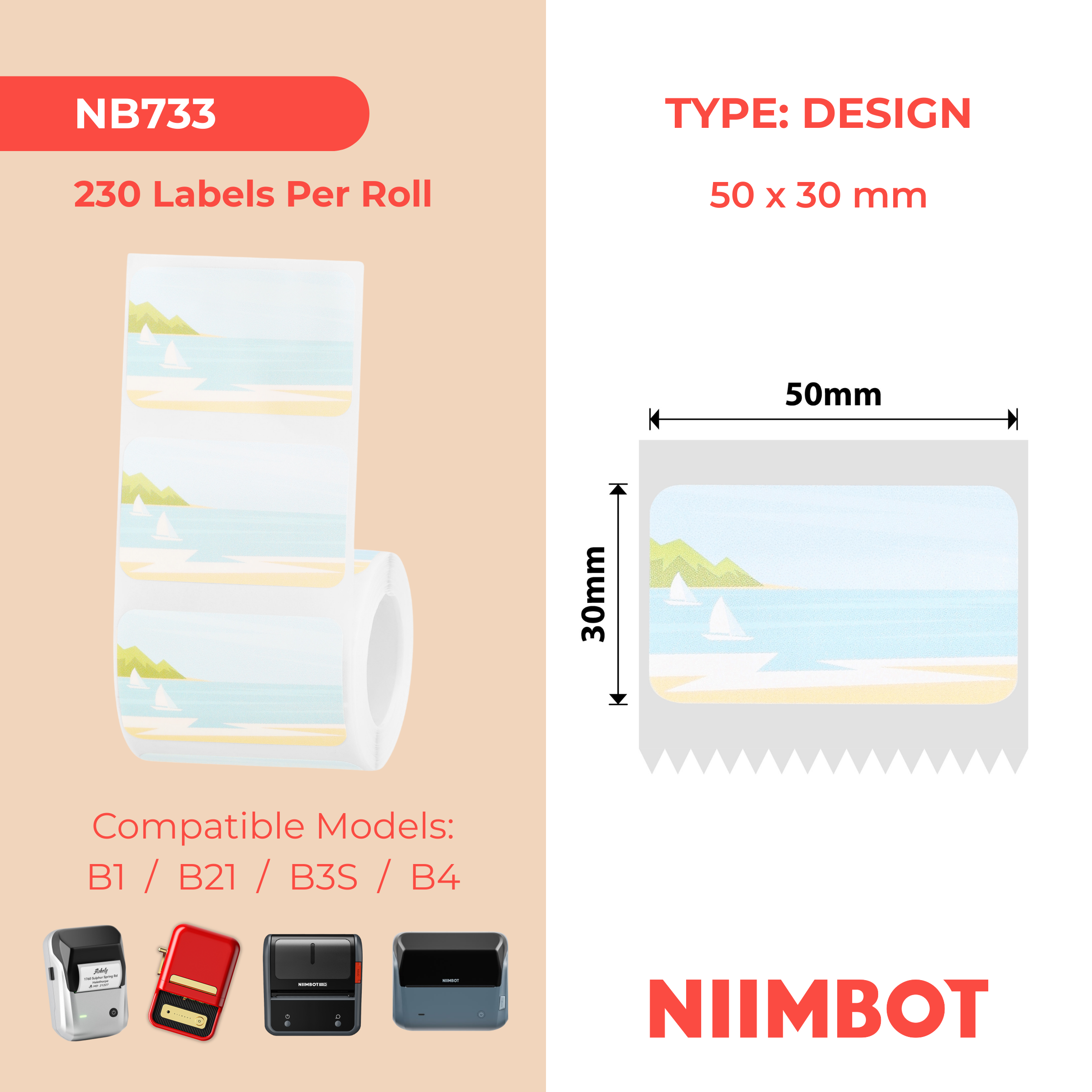 NB733 - Niimbot - B1 / B21 / B31 / B3S / B4 - 50x30mm - 230 Summerscene Labels