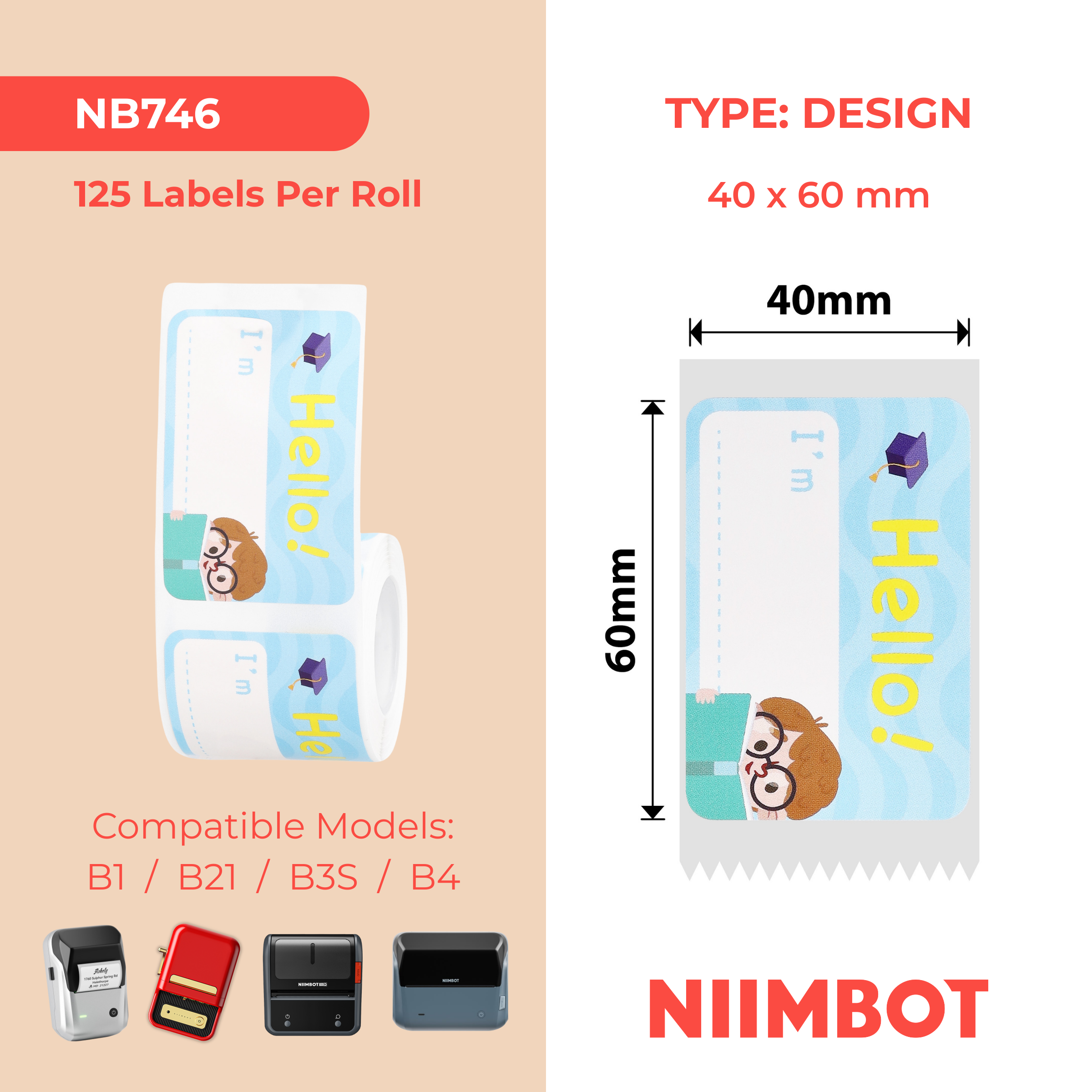 NB746 - Niimbot - B1 / B21 / B31 / B3S / B4 - 40x60mm - 125 Future Star Labels