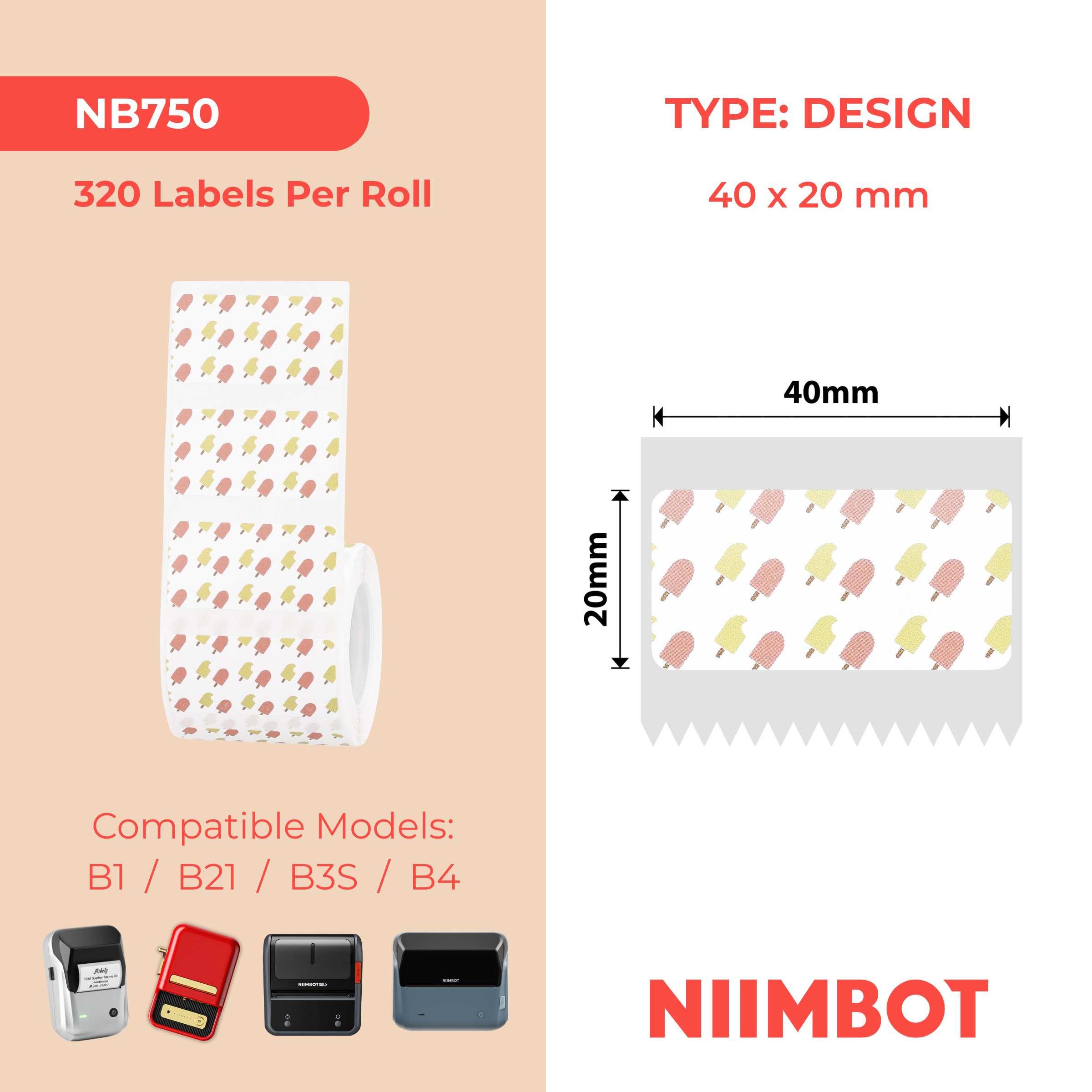 NB750 - Niimbot - B1 / B21 / B31 / B3S / B4 - 40x20mm - 320 Summer 003 Labels