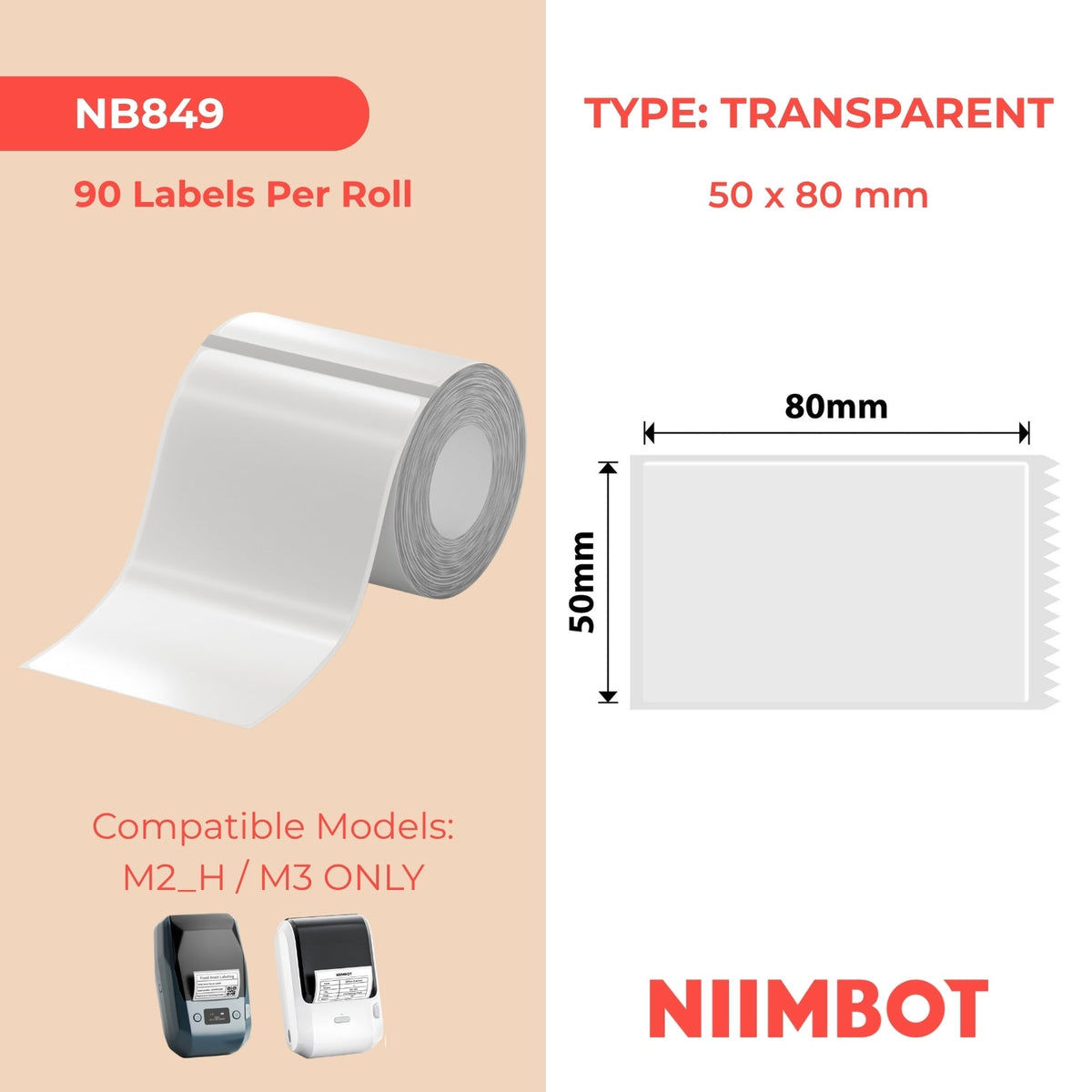 NIIMBOT - M Range - 50x80mm - Transparent - 90 Labels