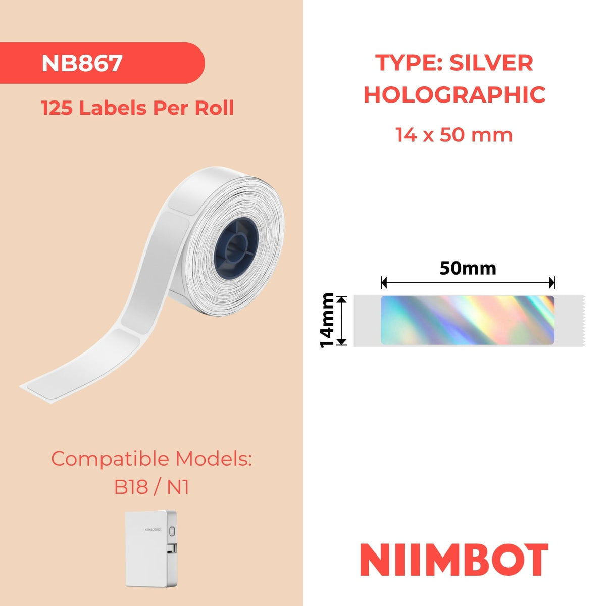 NIIMBOT - N1 - 14x50mm - Hologram - S - 125 Labels