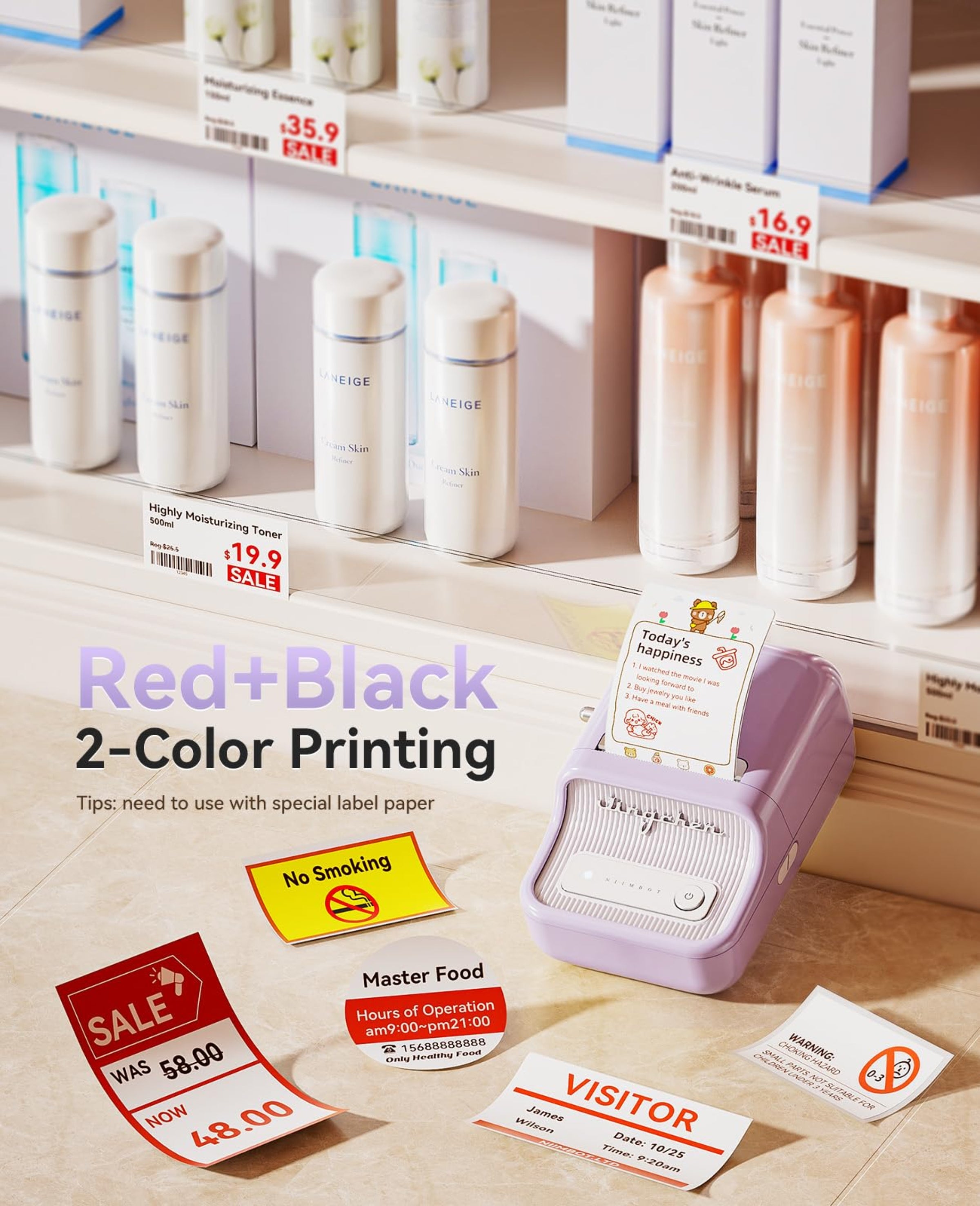 NIIMBOT - B21_PRO - 300DPI - PORTABLE THERMAL LABEL BLUETOOTH PRINTER WITH FREE LABEL ROLL - 50*30MM - WHITE