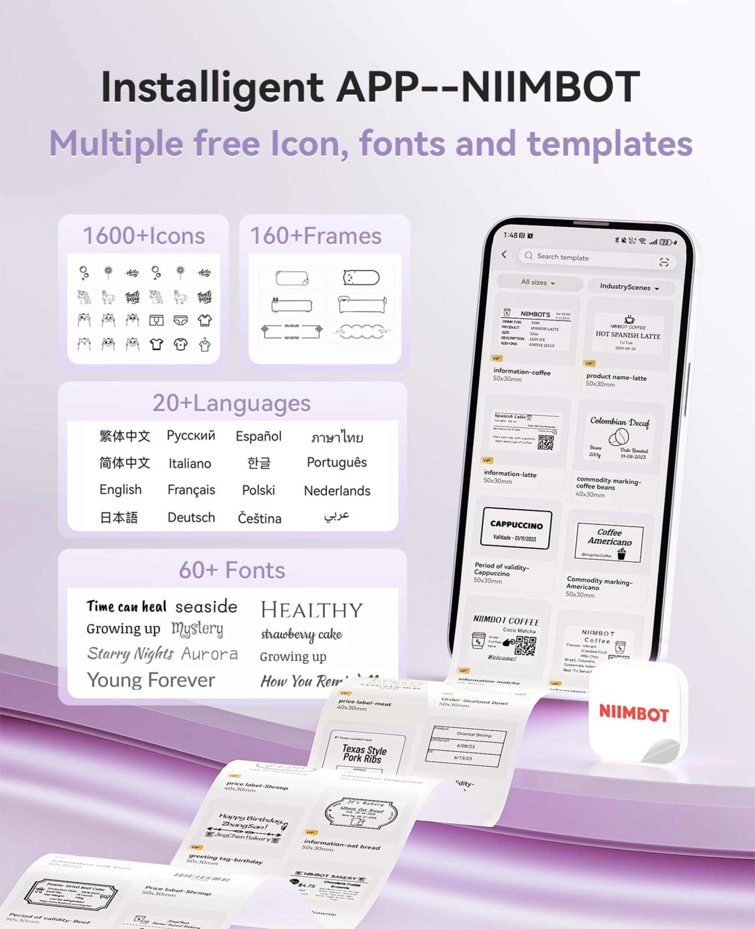 NIIMBOT - B21_PRO - 300DPI - PORTABLE THERMAL LABEL BLUETOOTH PRINTER WITH FREE LABEL ROLL - 50*30MM - WHITE
