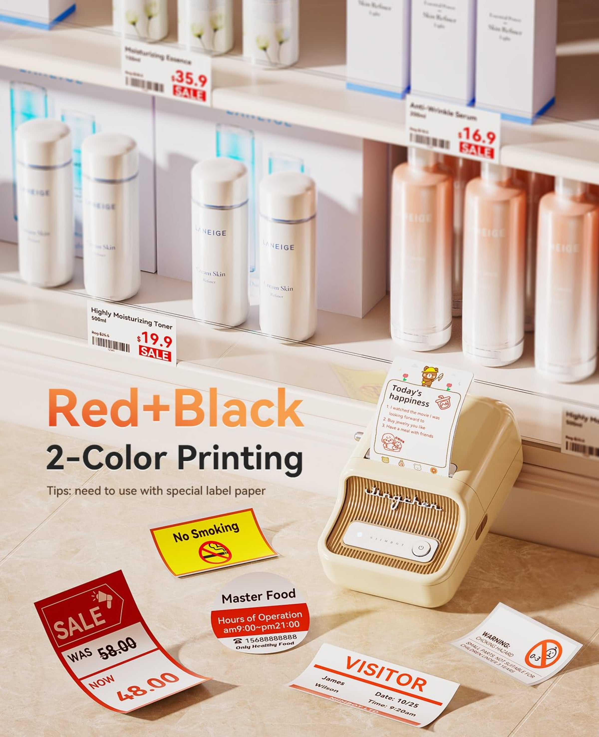 NIIMBOT - B21_PRO - 300DPI - PORTABLE THERMAL LABEL BLUETOOTH PRINTER WITH FREE LABEL ROLL - 50*30MM - WHITE