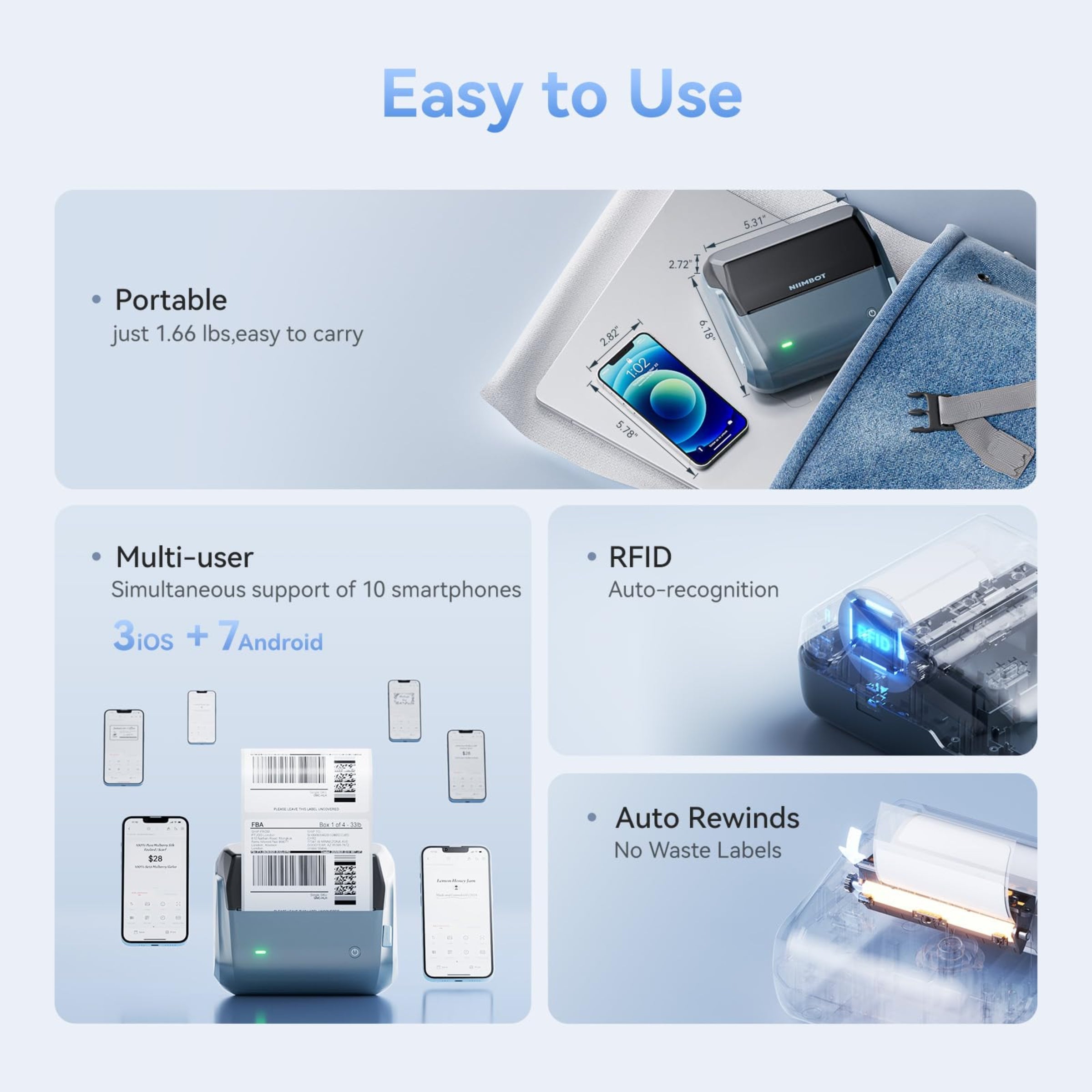 NB609 - NIIMBOT - B4 - BLUETOOTH SHIPPING THERMAL LABEL PRINTER WITH FREE ROLL
