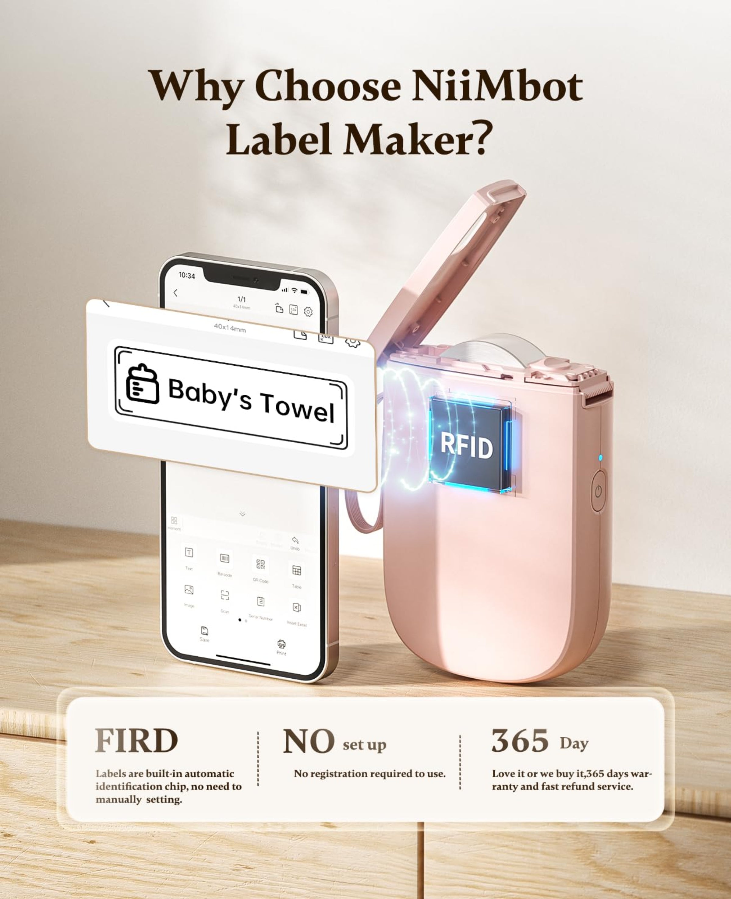 NIIMBOT - D11_H - 300DPI - PORTABLE BLUETOOTH LABEL PRINTER INC FREE LABEL ROLL