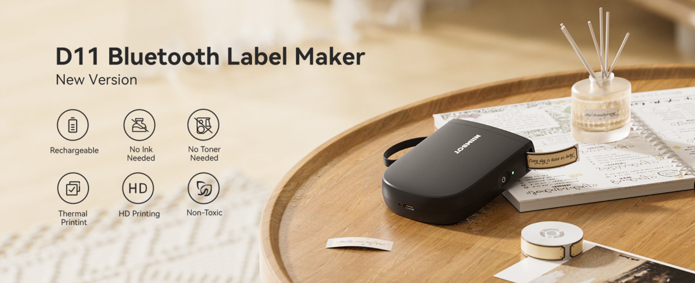 NIIMBOT - D11_H - 300DPI - PORTABLE BLUETOOTH LABEL PRINTER INC FREE LABEL ROLL