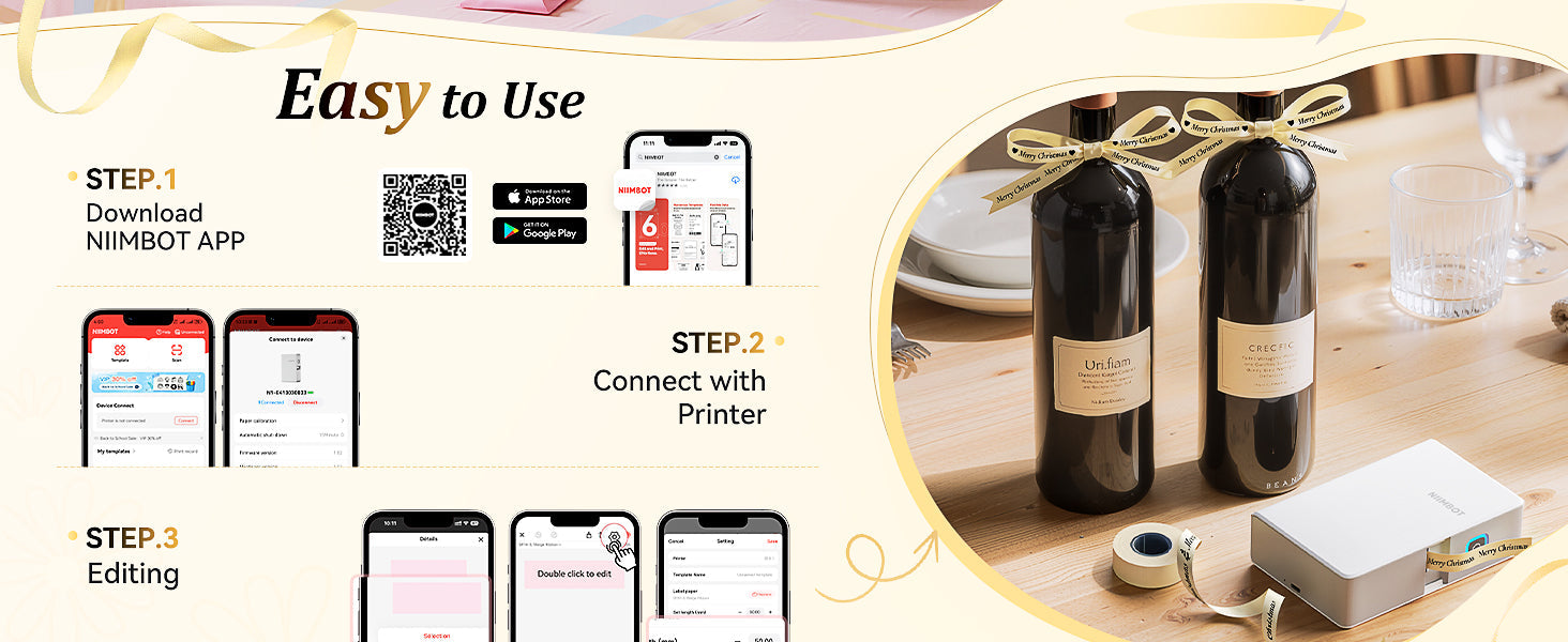 NB624 - NIIMBOT - N1 - BLUETOOTH SATIN RIBBON & LABEL PRINTER KIT INCLUDES BOTH SETS - PINK