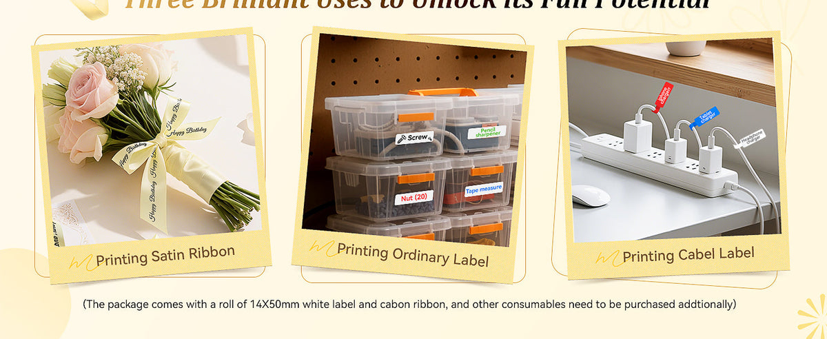NB624 - NIIMBOT - N1 - BLUETOOTH SATIN RIBBON & LABEL PRINTER KIT INCL BOTH SETS - BEIGE