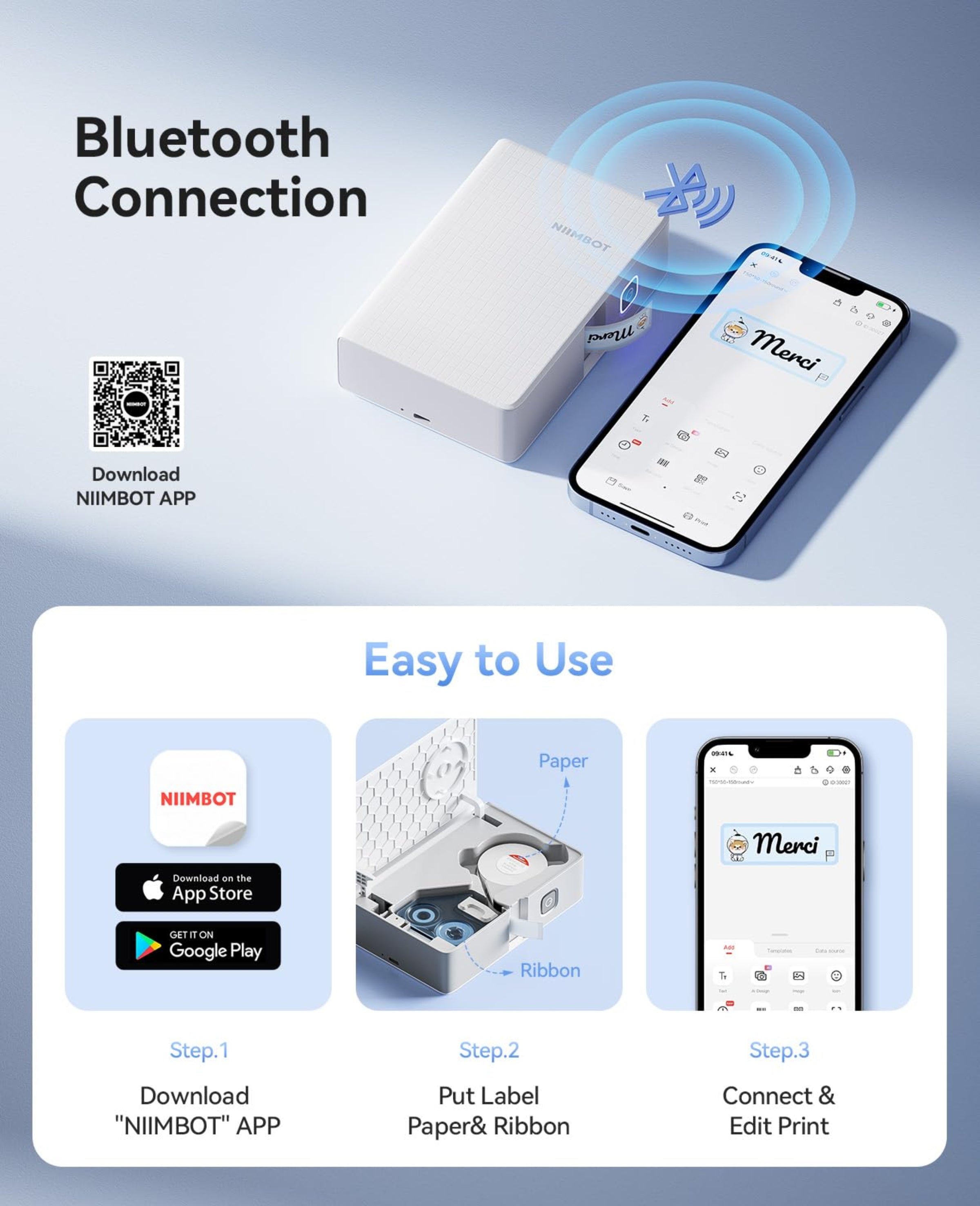 NB623 - NIIMBOT - N1 - BLUETOOTH THERMAL TRANSFER LABEL PRINTER INCL FREE WHITE LABEL & BLACK CARTRIDGE (14*50MM)