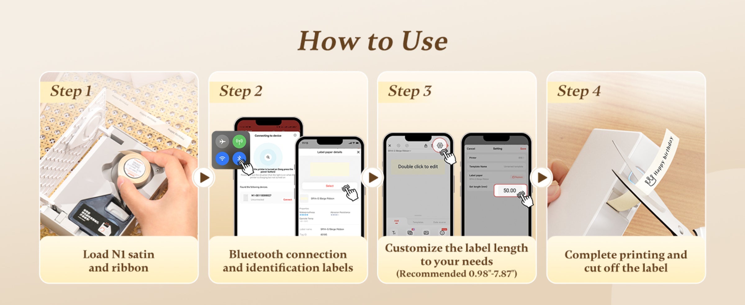 NB624 - NIIMBOT - N1 - BLUETOOTH SATIN RIBBON & LABEL PRINTER KIT INCL BOTH SETS - BEIGE
