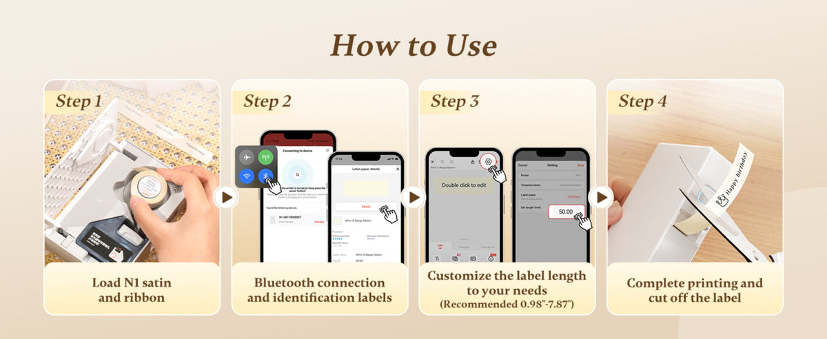 NB624 - NIIMBOT - N1 - BLUETOOTH SATIN RIBBON & LABEL PRINTER KIT INCL BOTH SETS - BEIGE