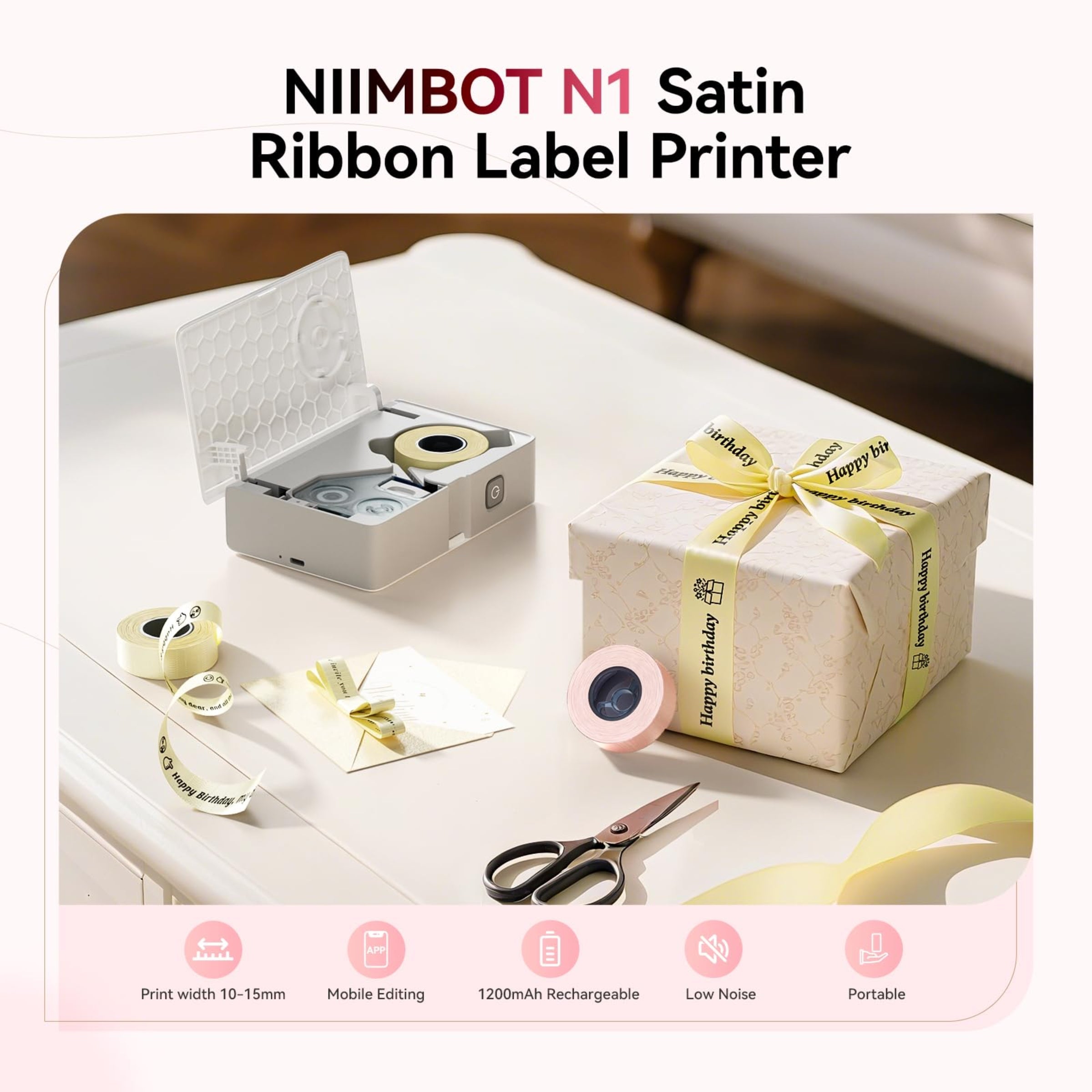 NB624 - NIIMBOT - N1 - BLUETOOTH SATIN RIBBON & LABEL PRINTER KIT INCLUDES BOTH SETS - BEIGE