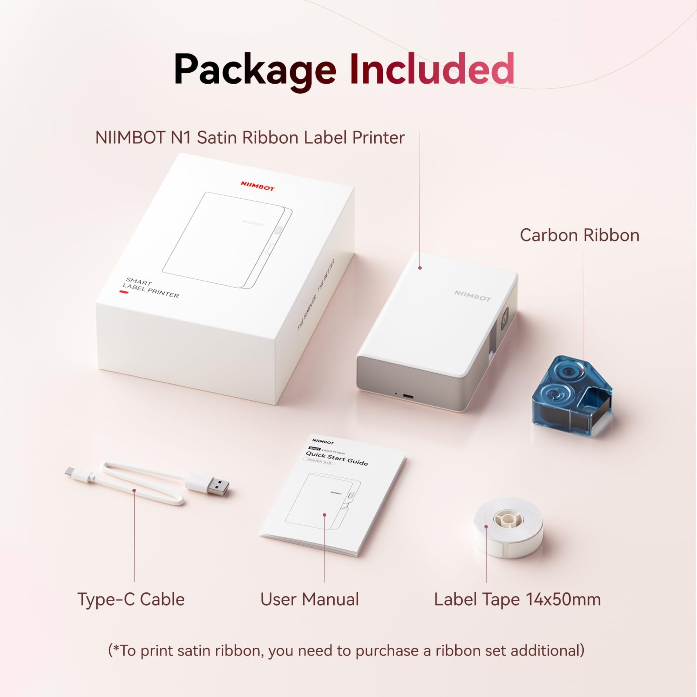 NB624 - NIIMBOT - N1 - BLUETOOTH SATIN RIBBON & LABEL PRINTER KIT INCL BOTH SETS - BEIGE