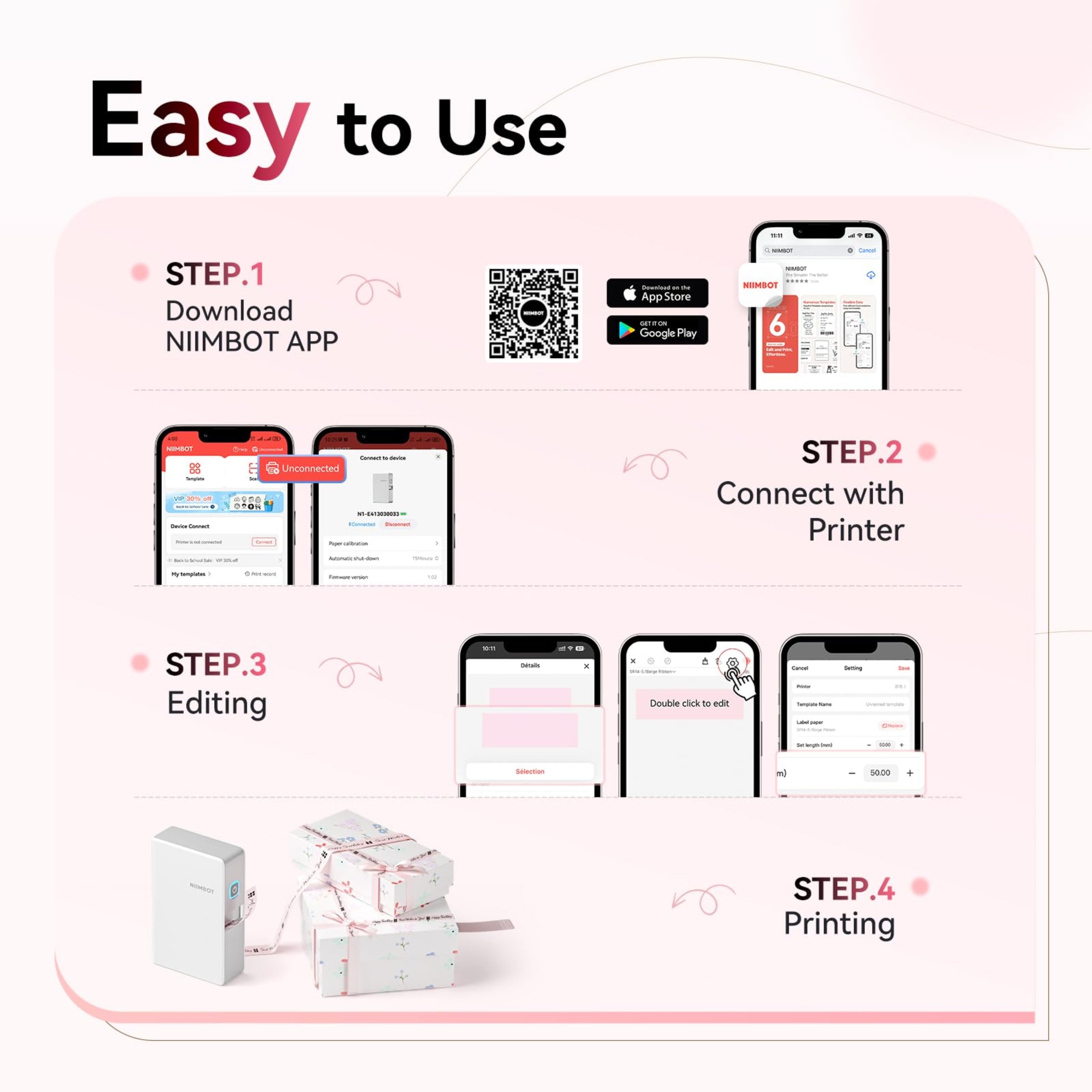 NB624 - NIIMBOT - N1 - BLUETOOTH SATIN RIBBON & LABEL PRINTER KIT INCLUDES BOTH SETS - BEIGE