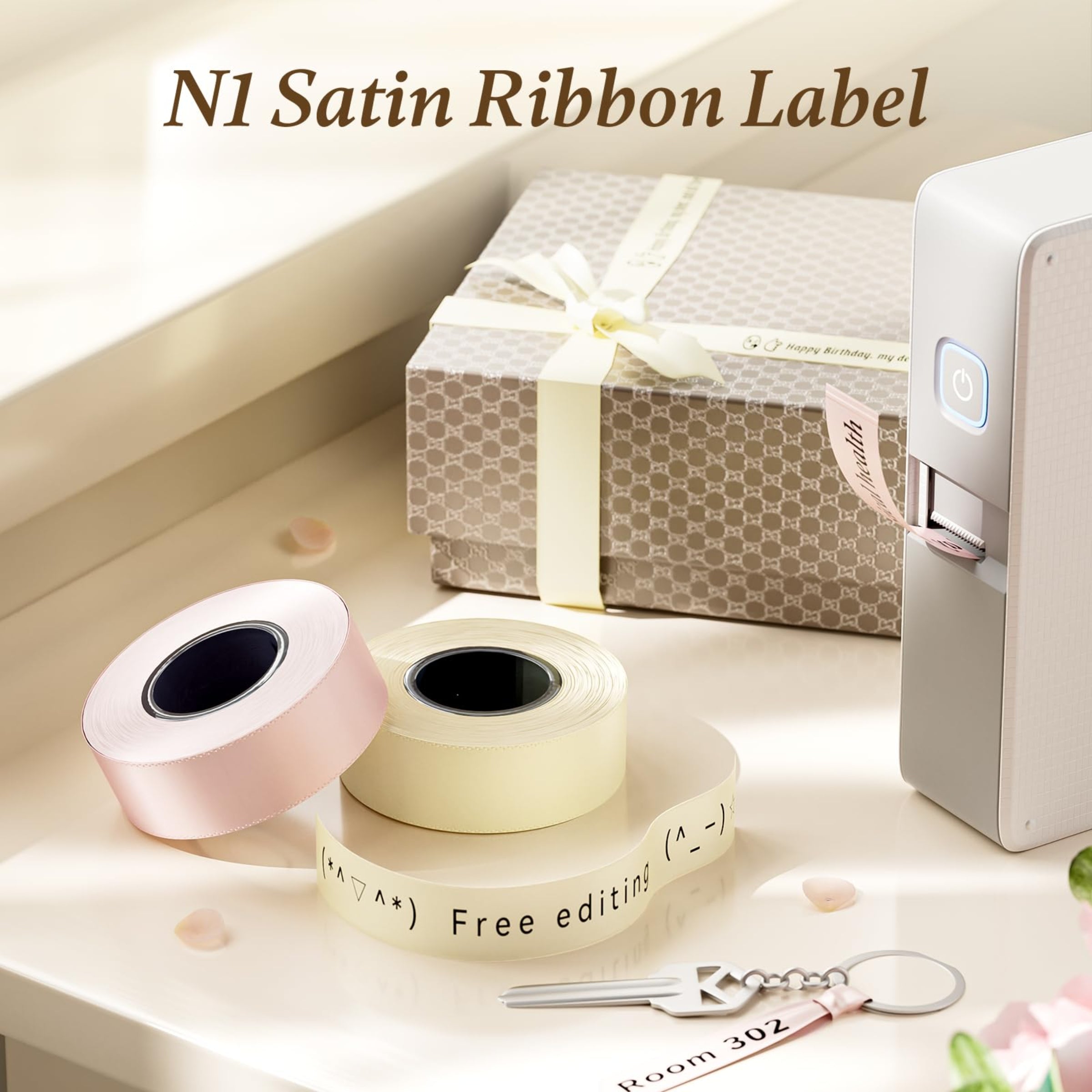 NB624 - NIIMBOT - N1 - BLUETOOTH SATIN RIBBON & LABEL PRINTER KIT INCLUDES BOTH SETS - BEIGE