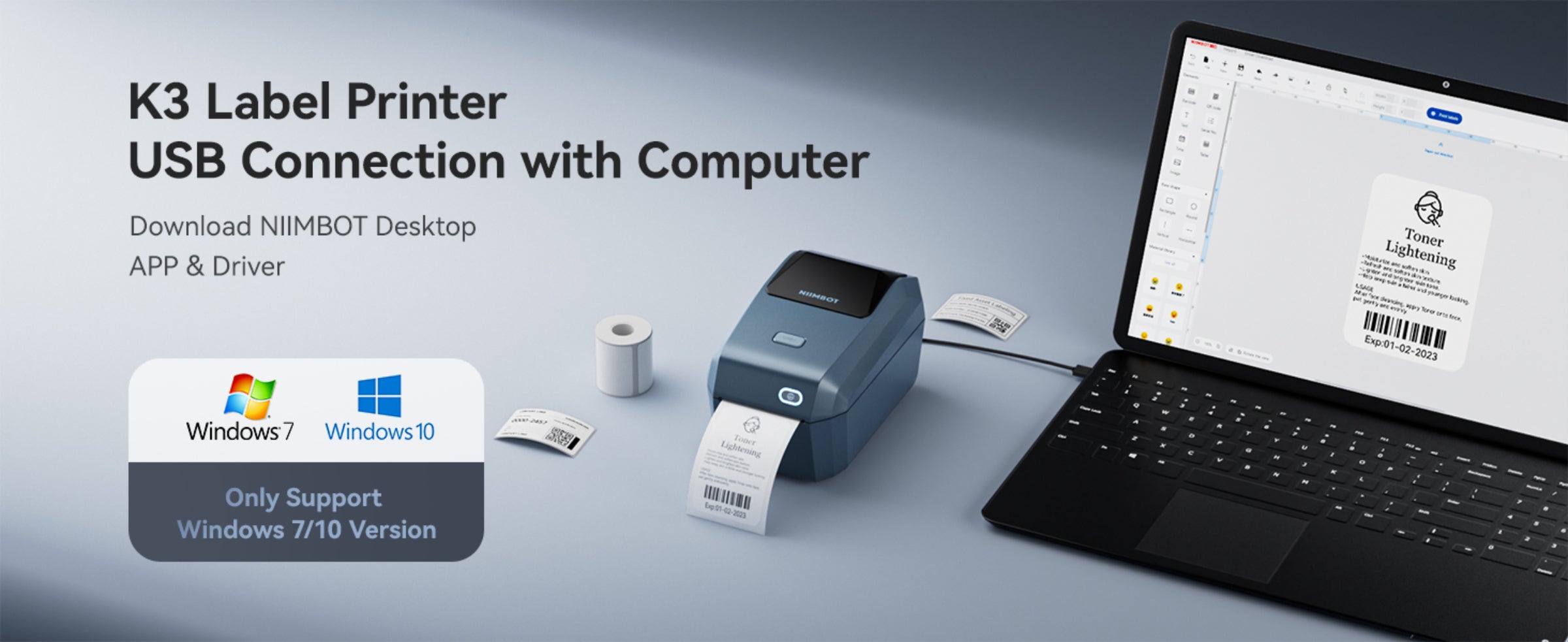 NIIMBOT - K3_W - THERMAL BUSINESS BLUETOOTH & WIFI LABEL PRINTER - INCLUDING 50*30MM LABEL ROLL WITH 900 LABELS