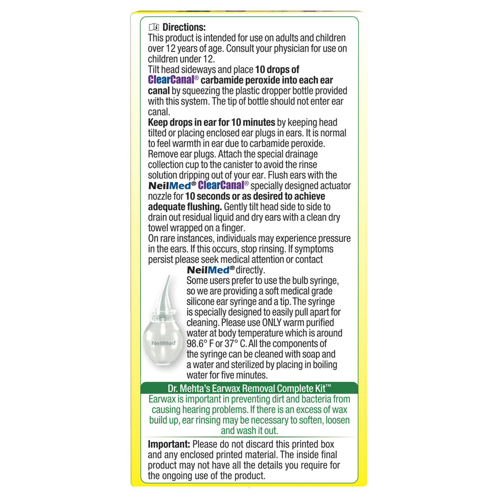 NEILMED - CLEARCANAL - EAR WAX REMOVAL COMPLETE KIT - 75 ML