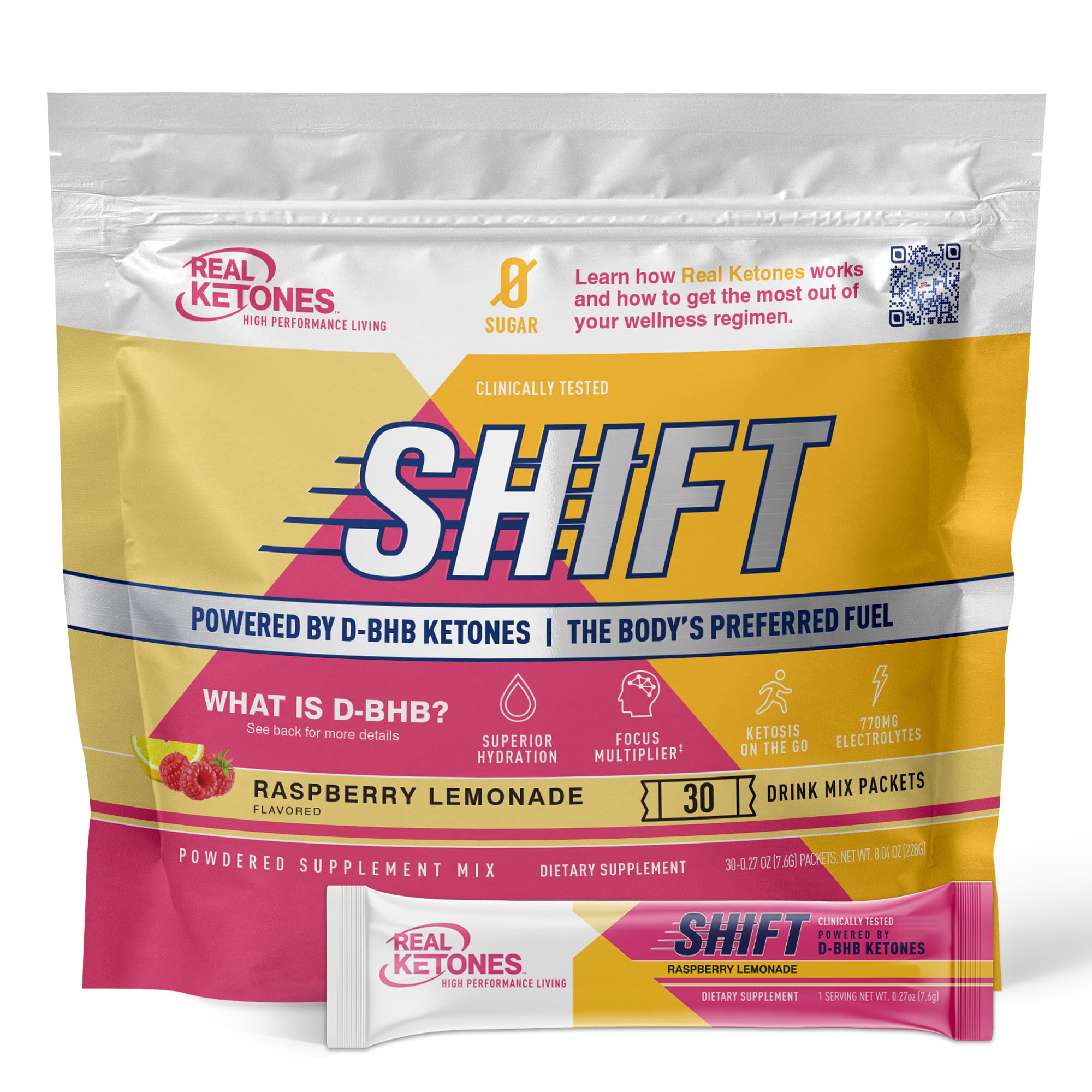 REAL KETONES - SHIFT - D-BHB EXOGENOUS KETONE DRINK MIX POWDER + ELECTROLYTES - 30 PACKETS