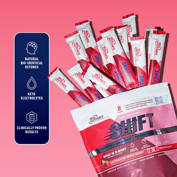 REAL KETONES - SHIFT - D-BHB EXOGENOUS KETONE DRINK MIX POWDER + ELECTROLYTES - 30 PACKETS