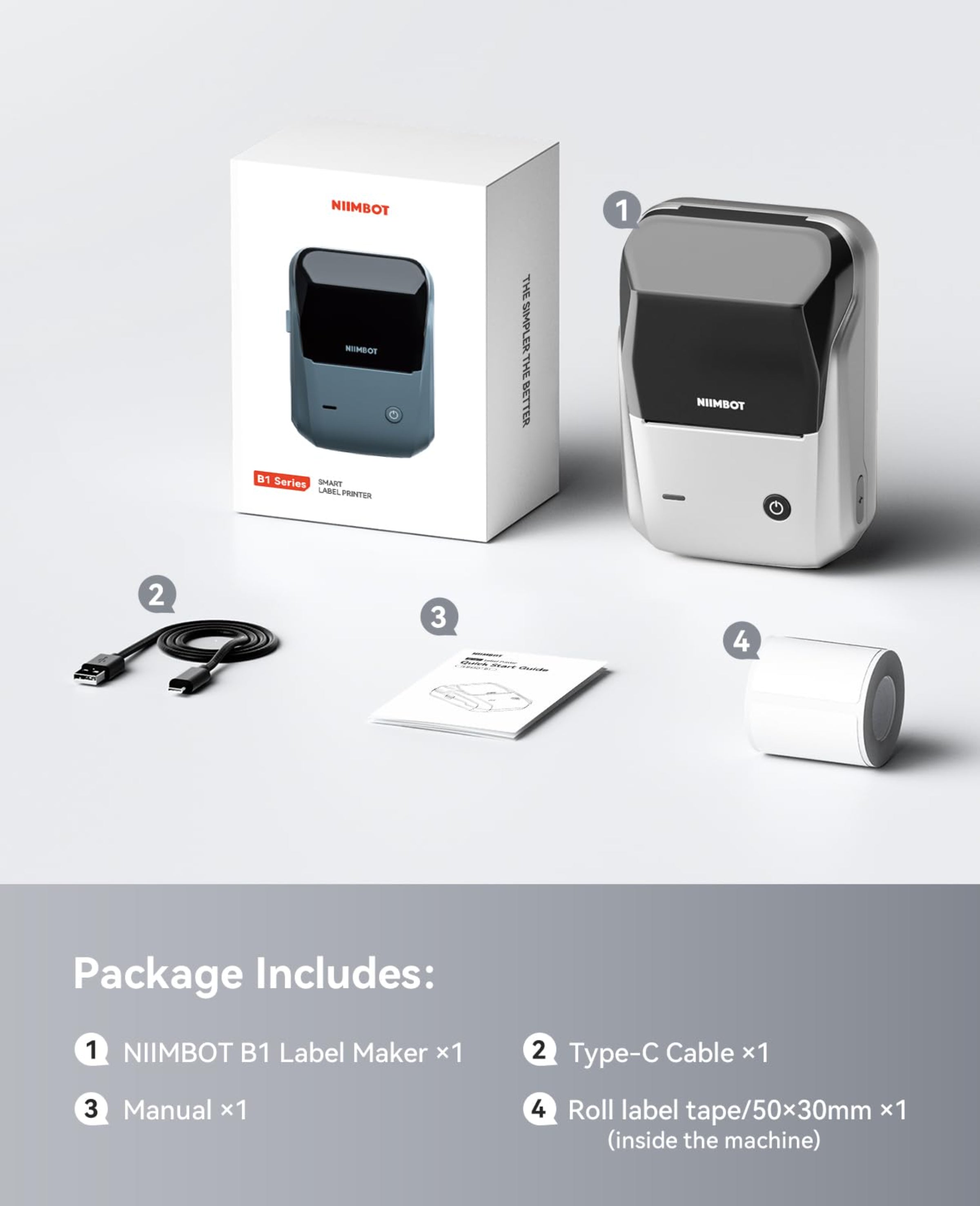 NB493 - NIIMBOT - B1 - PORTABLE THERMAL LABEL BLUETOOTH PRINTER INCLUDING FREE LABEL (50*30MM - WHITE)