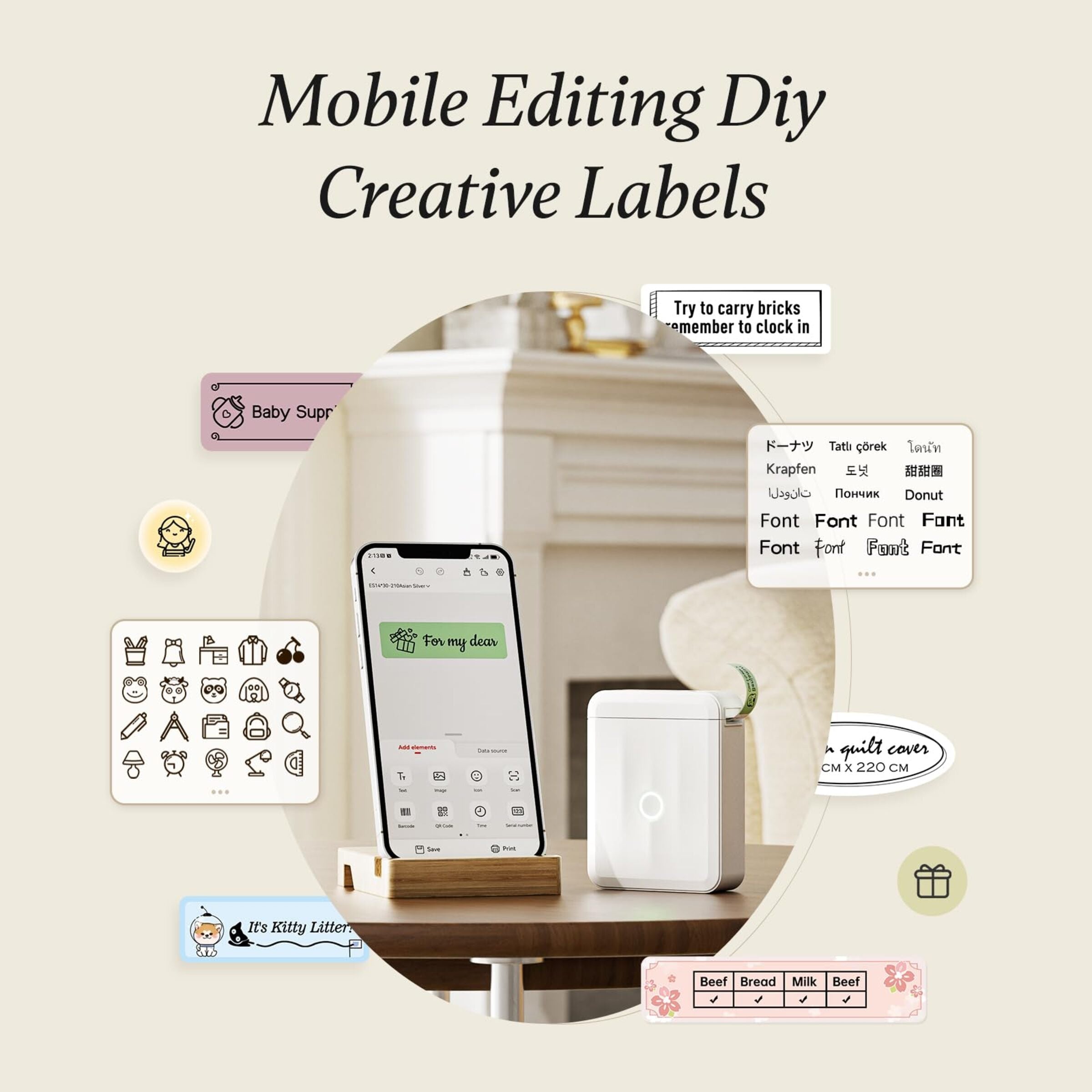 NIIMBOT - D110_M - PORTABLE BLUETOOTH LABEL PRINTER INCLUDING FREE LABEL ROLL (12*40MM - WHITE)