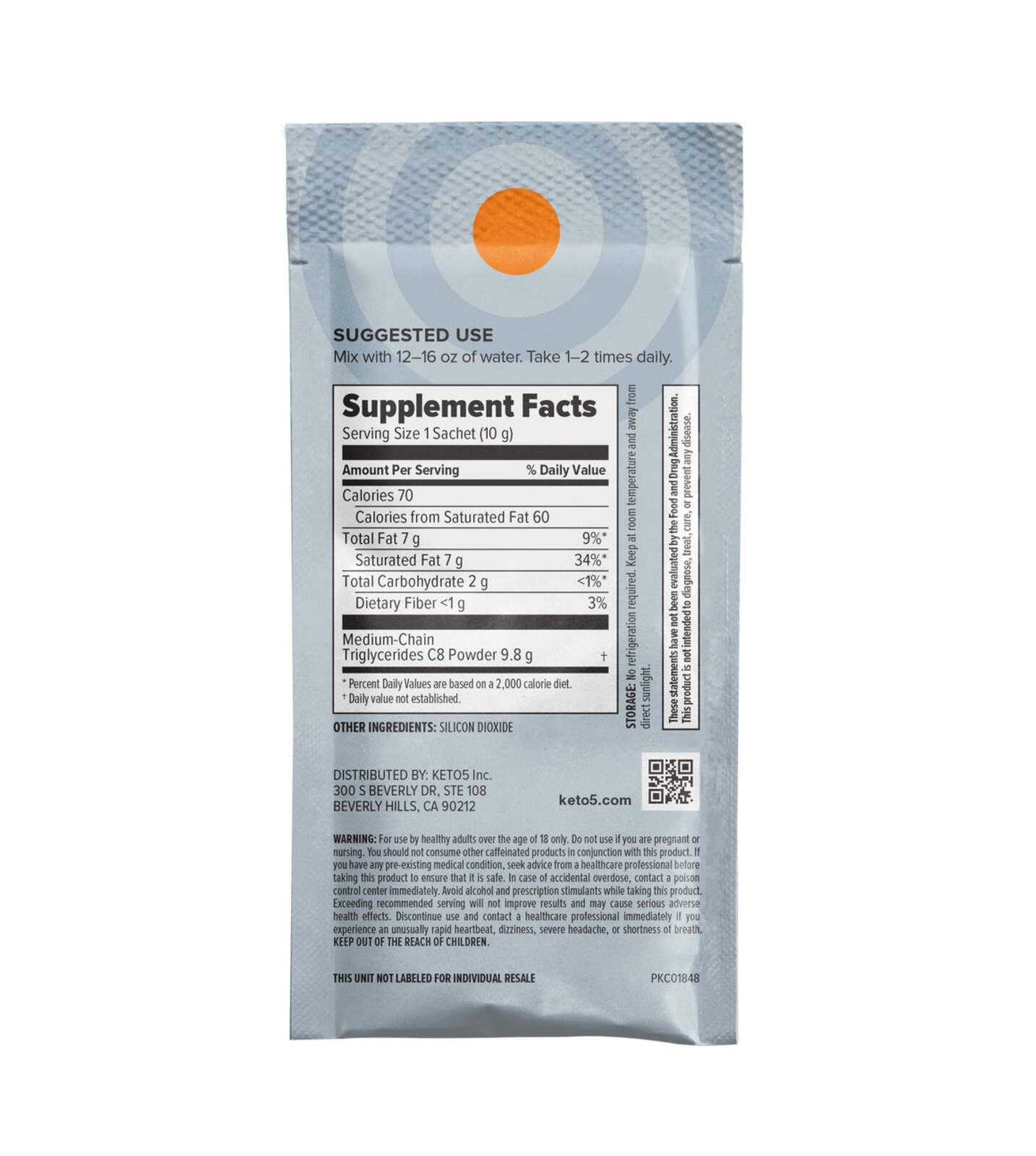 KETO 5 - XO8 - C8 MCT EXTRA STRENGTH POWDER - 30 SACHETS - 10 GRAMS PER SERVING