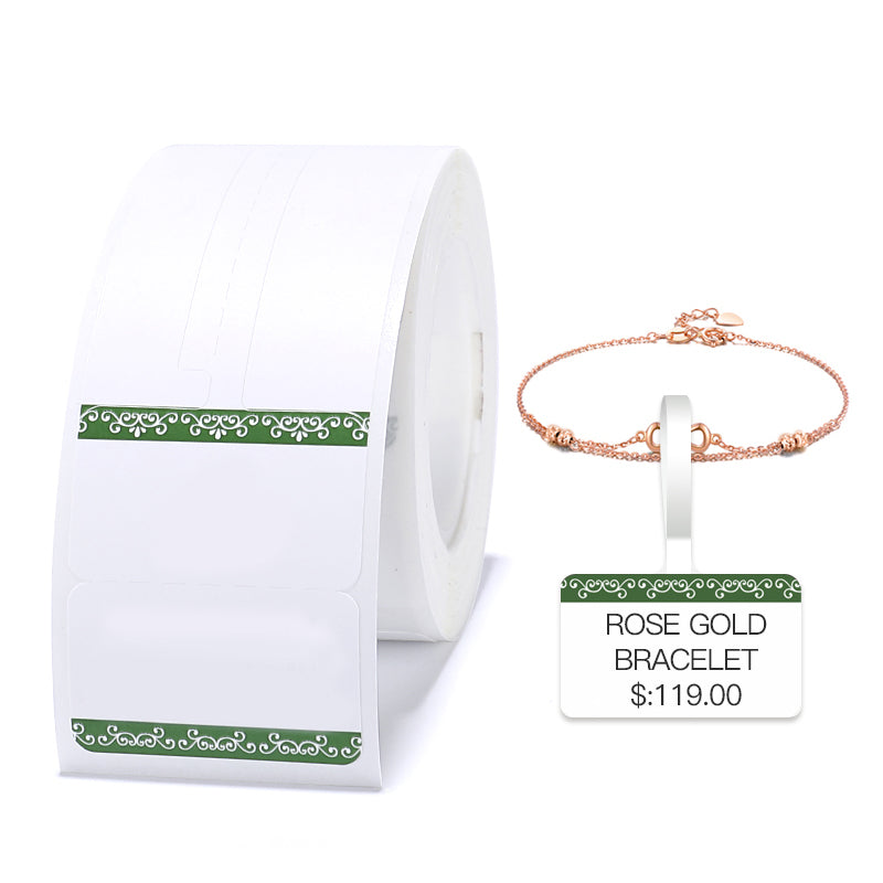 NB208 - Niimbot - B1 / B21 / B31 / B3S / B4 - 25x75mm - 100 Green Border Jewellery Labels