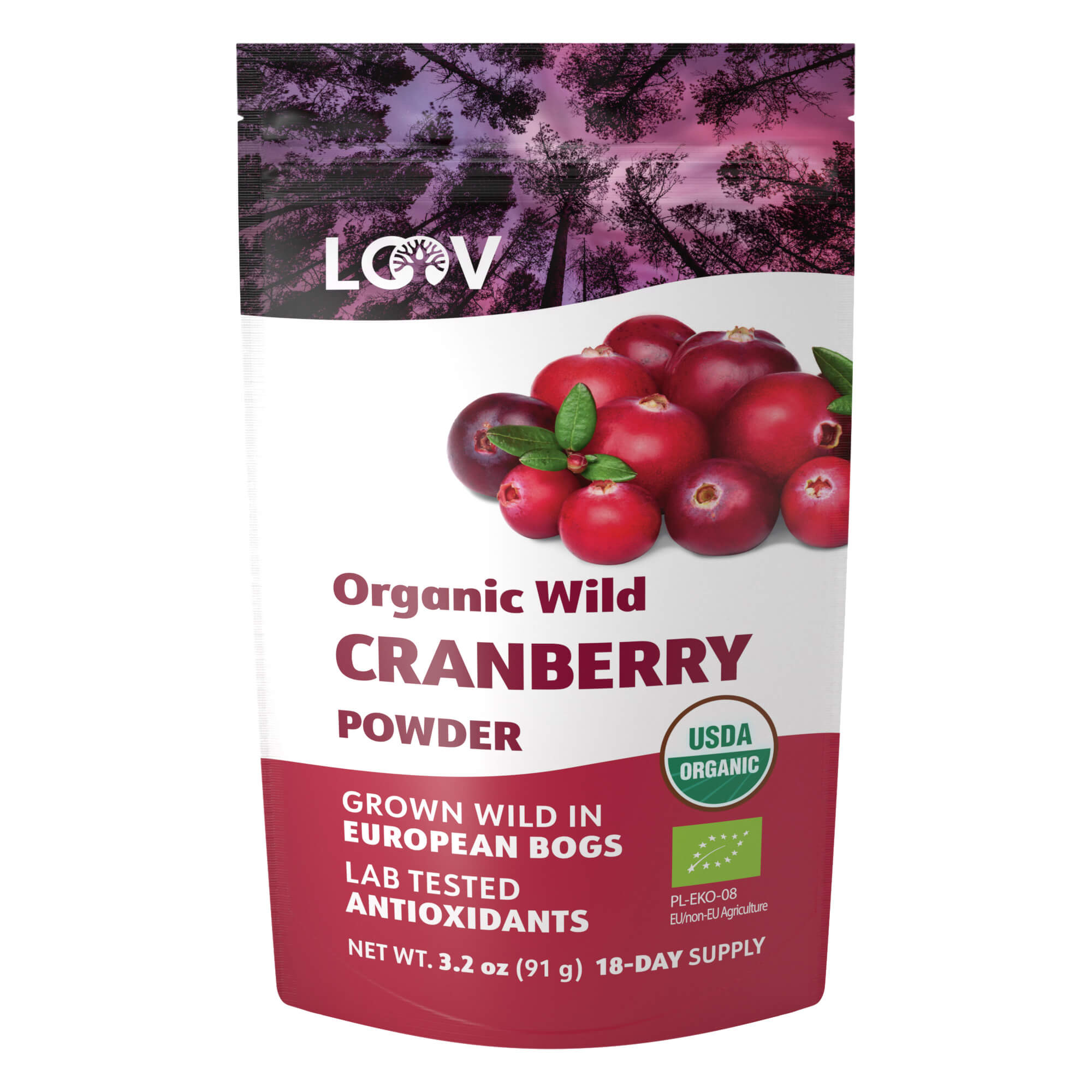 LOOV - ORGANIC WILD CRANBERRY POWDER (FREEZE-DRIED) - 91G