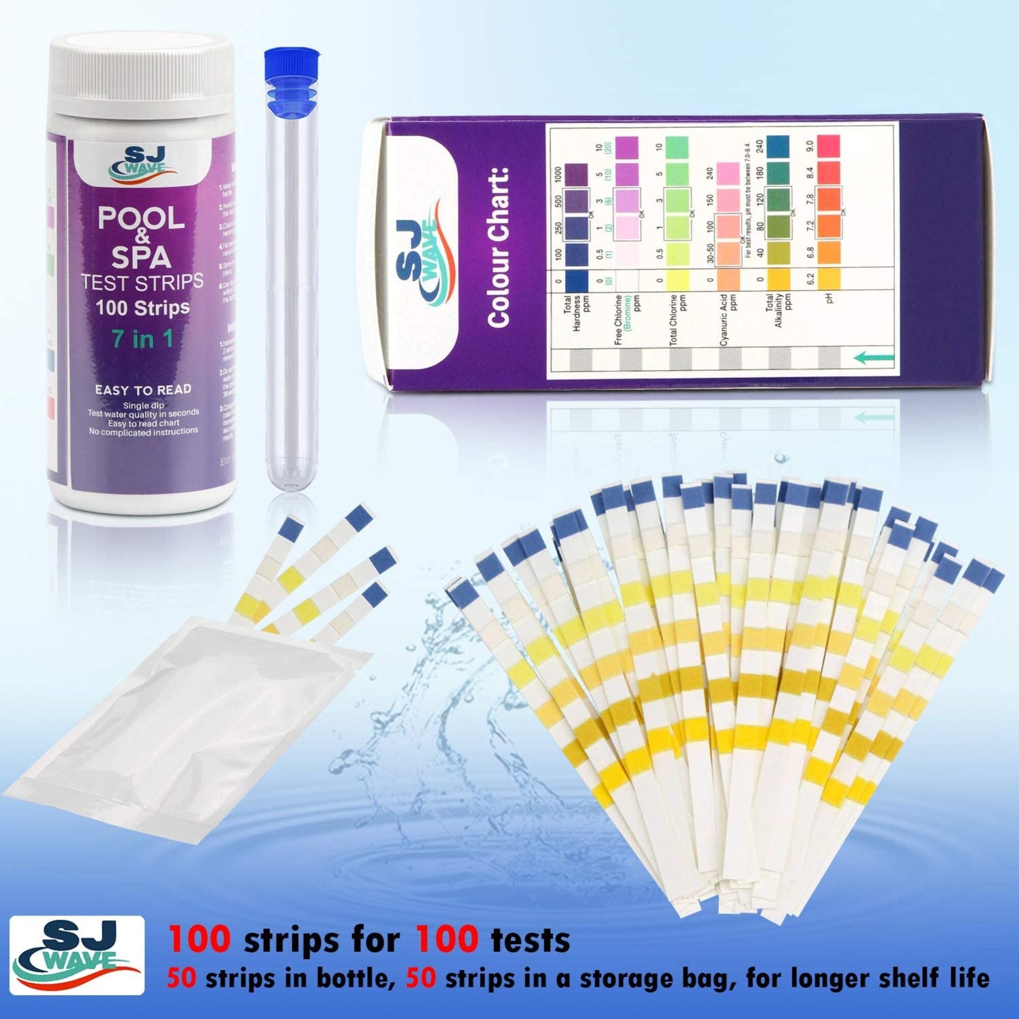 SJ WAVE - 7 IN 1 POOL & SPA TEST STRIPS (100'S)