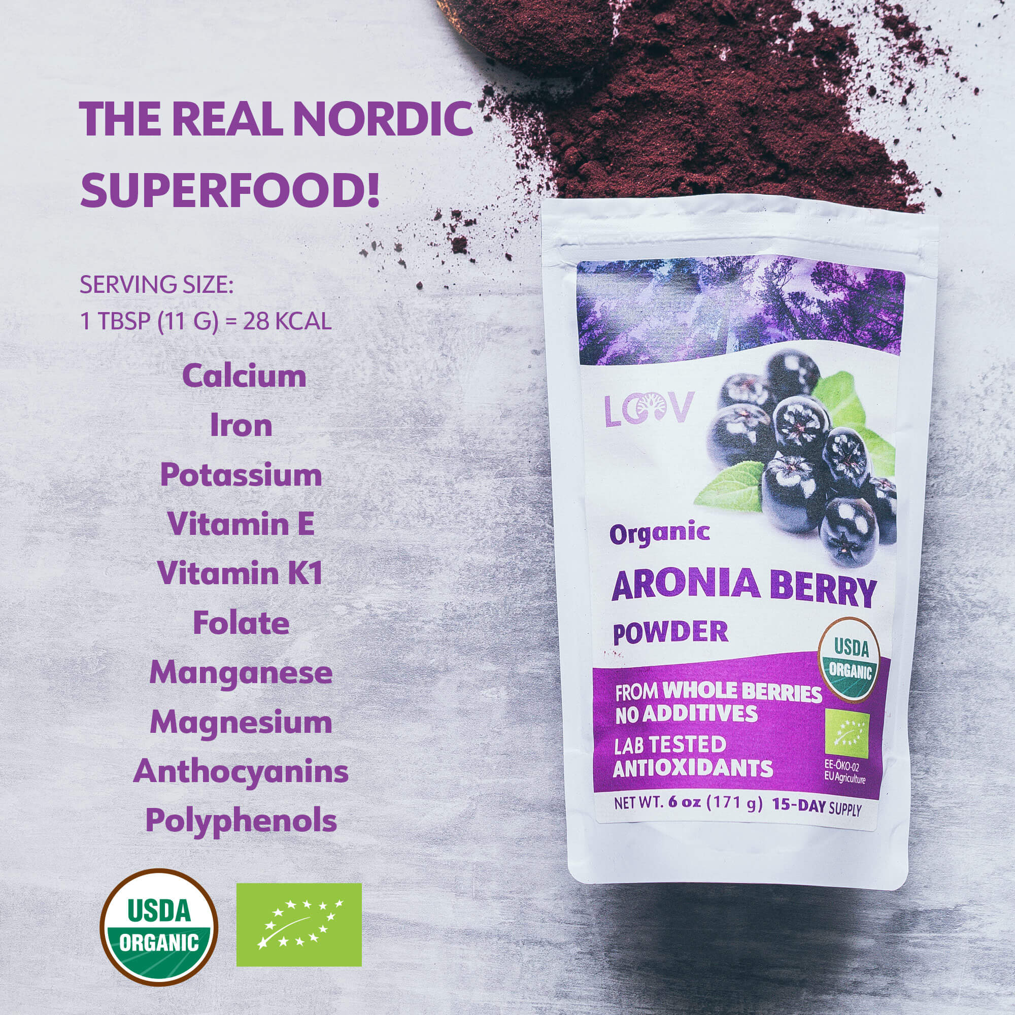 LOOV - ORGANIC ARONIA (CHOKE) BERRY POWDER (FREEZE-DRIED) - 171G
