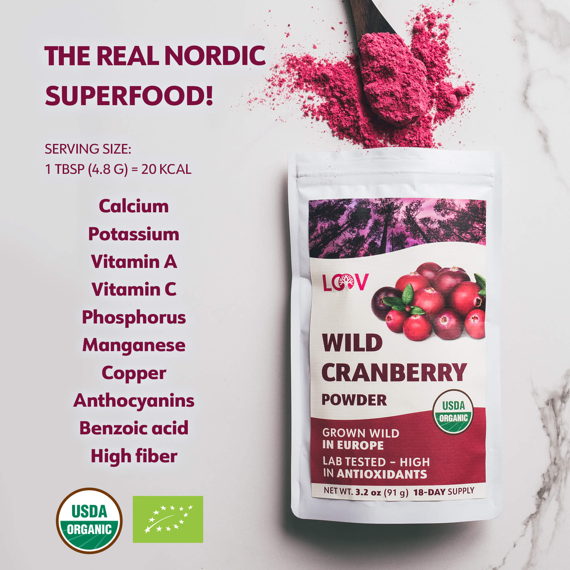LOOV - ORGANIC WILD CRANBERRY POWDER (FREEZE-DRIED) - 91G