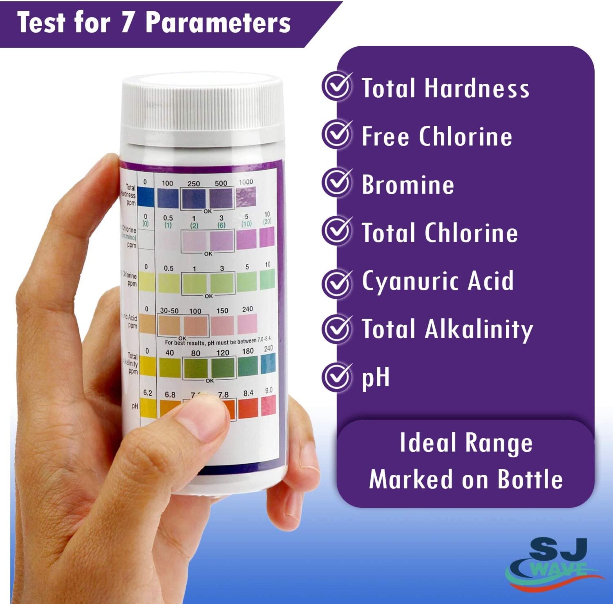 SJ WAVE - 7 IN 1 POOL & SPA TEST STRIPS (100'S)