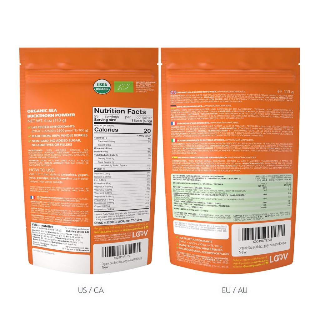 LOOV - ORGANIC SEA BUCKTHORN POWDER - 113 GRAMS