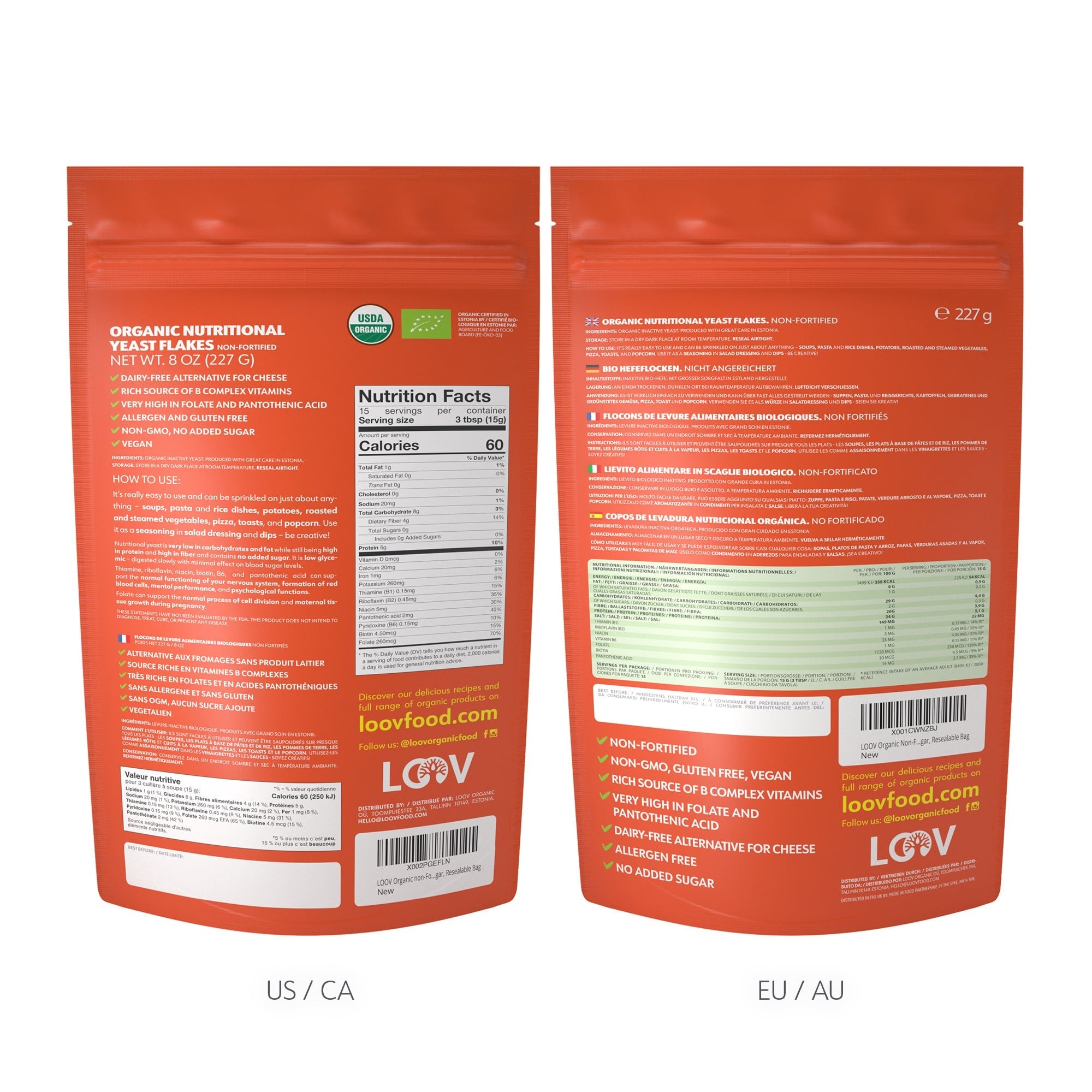 LOOV - ORGANIC NON-FORTIFIED NUTRITIONAL YEAST FLAKES - 227 GRAMS