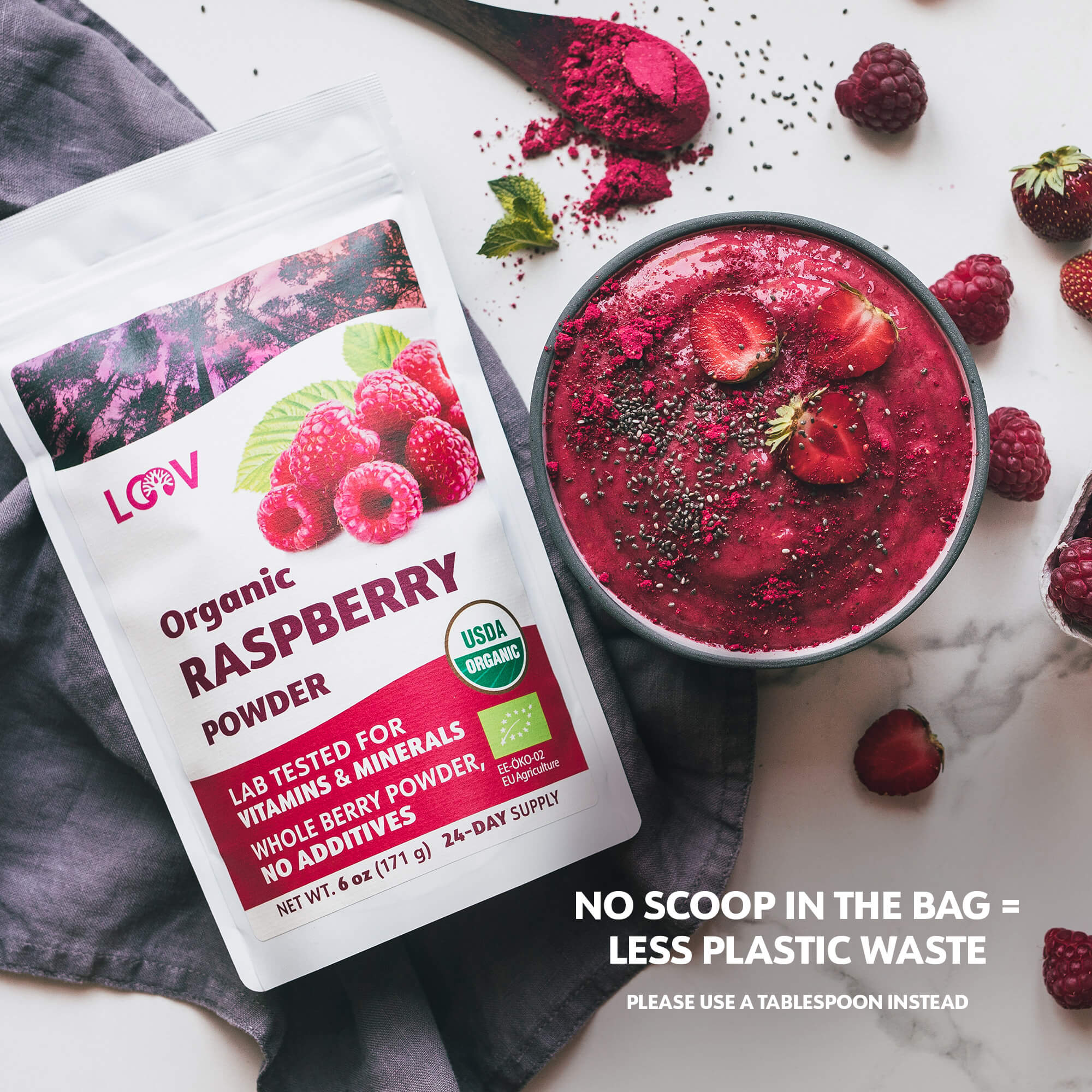 LOOV - ORGANIC RASPBERRY POWDER (FREEZE-DRIED) - 171G